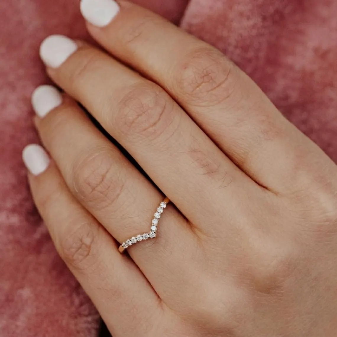 Chevron Wedding Band, Moissanite V Shaped Wedding Band For Women, Vintage Diamond Curved Matching Band, Half Eternity Moissanite Band Ring