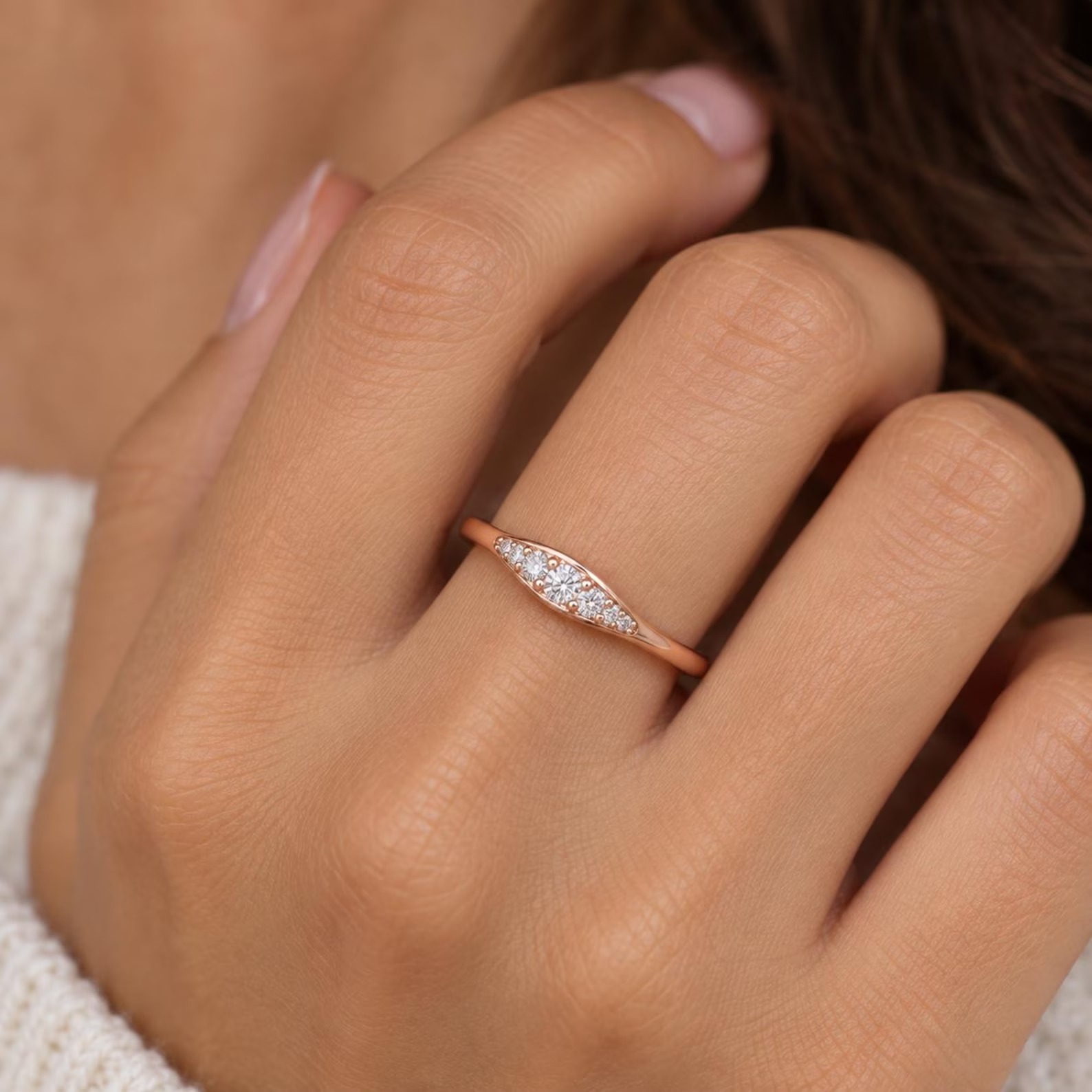Dainty 14k Solid Gold Diamond Band Ring: Minimalist Moissanite Wedding Band, Mini Diamonds Engagement Rings