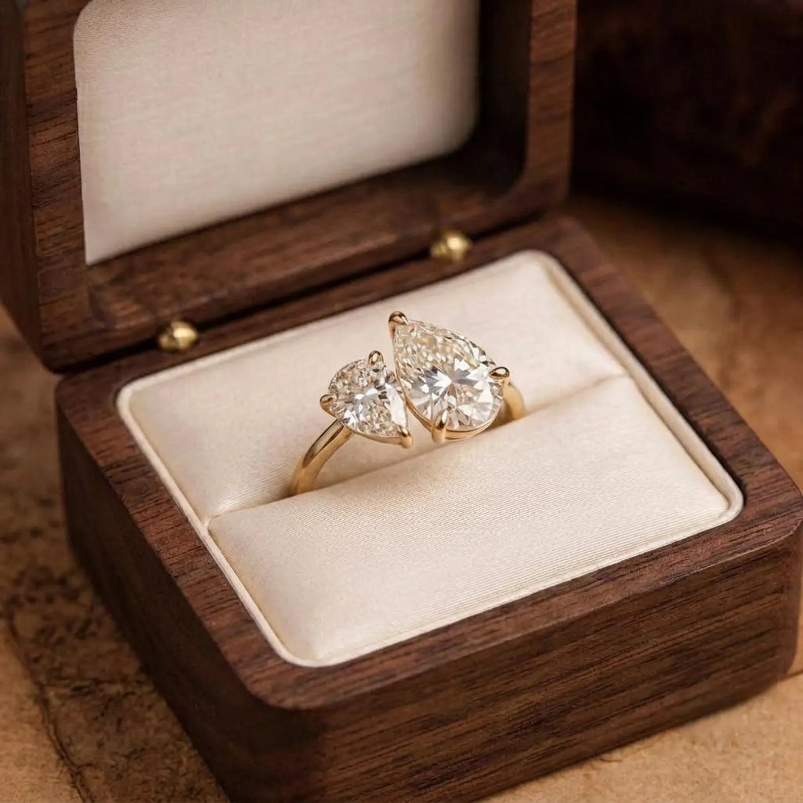 Most Beautiful Toi et Moi Moissanite Ring • Best Valentine Gift for her • Perfect Diamond Engagement Ring • Baby and Mom Ring • Double Pear
