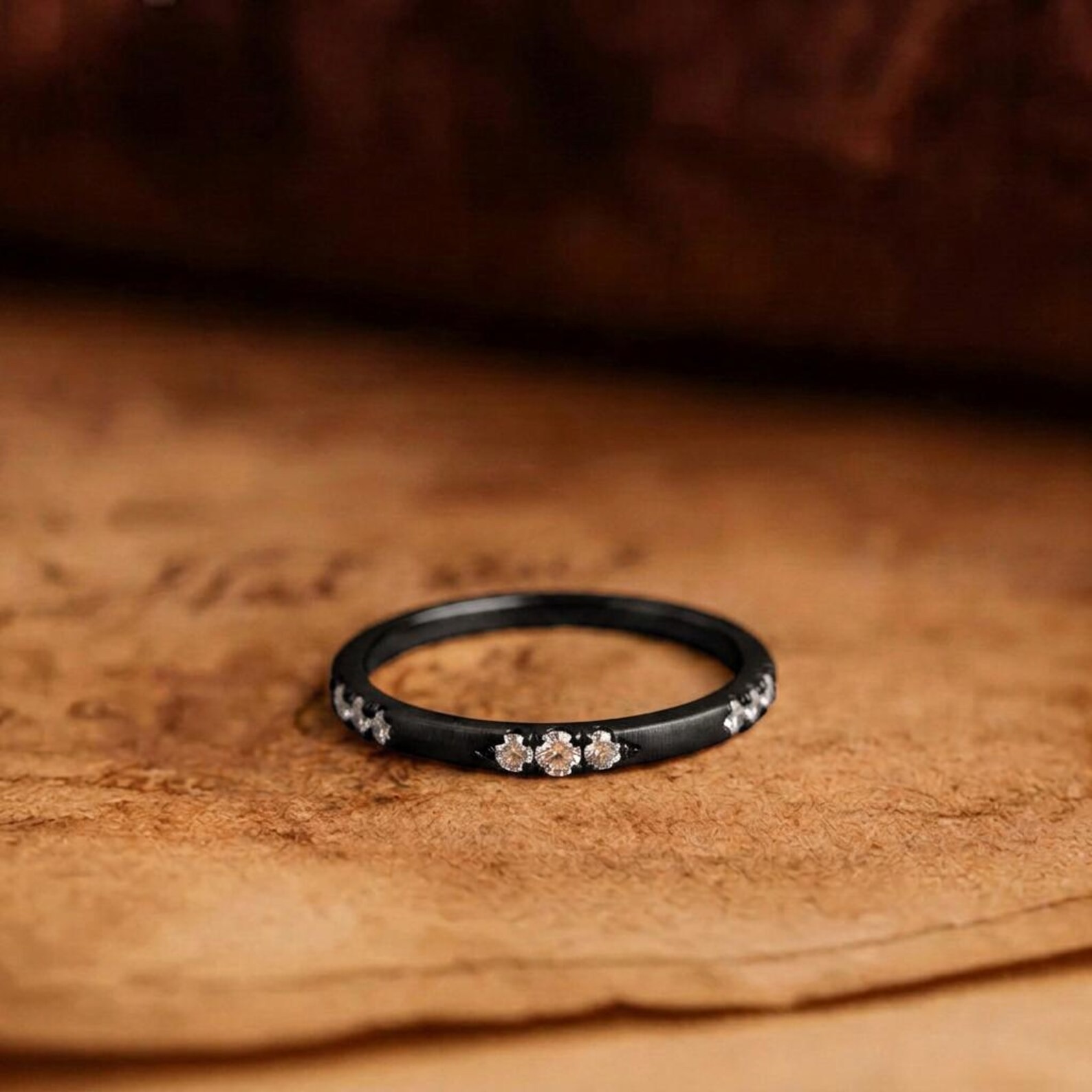 Flush Set Eternity Band, Round Cut Colorless Moissanite Wedding Band, 14K Gold Chunky Band, Etoile Ring, Anniversary Gift, Matching Band
