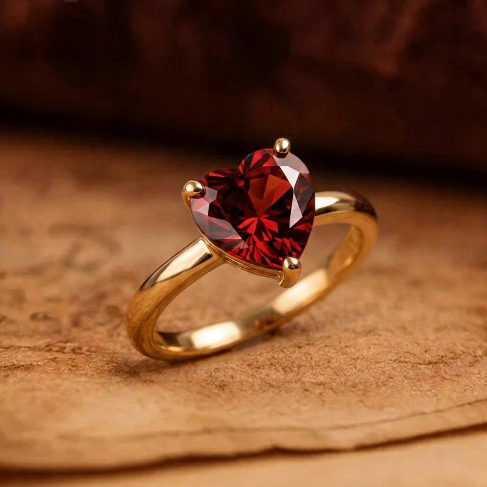 Unique Vintage Solitaire Ruby Wedding Ring Heart Cut Red Gemstone July Birthstone Yellow Gold Plated Ring Personalized Rings Gift For Love