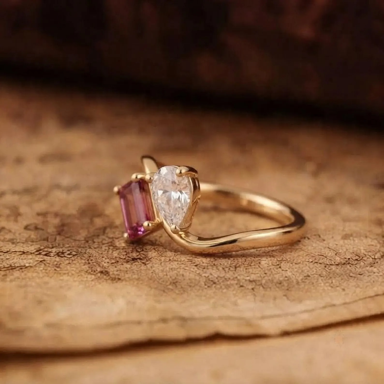 Toi Et Moi Ring Personalized, Twin Birthstone Ring, Dainty 14K Gold Plated Ring, Custom Couple Jewelry, Anniversary Gift, Gift For Her