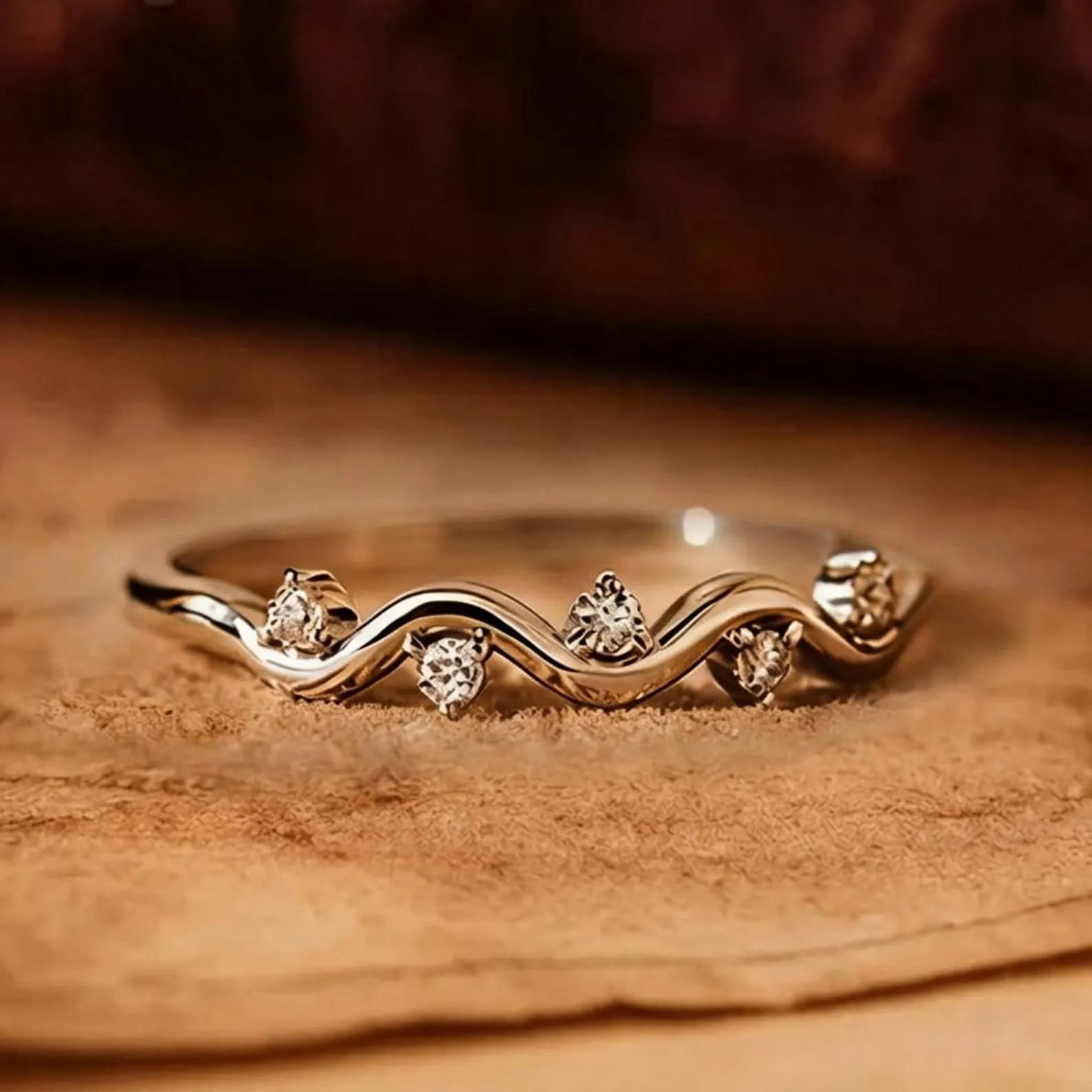 Healing Is Not Linear Minimalist Wave Ring: Sterling Silver Inspirational Cubic Zirconia Jewelry