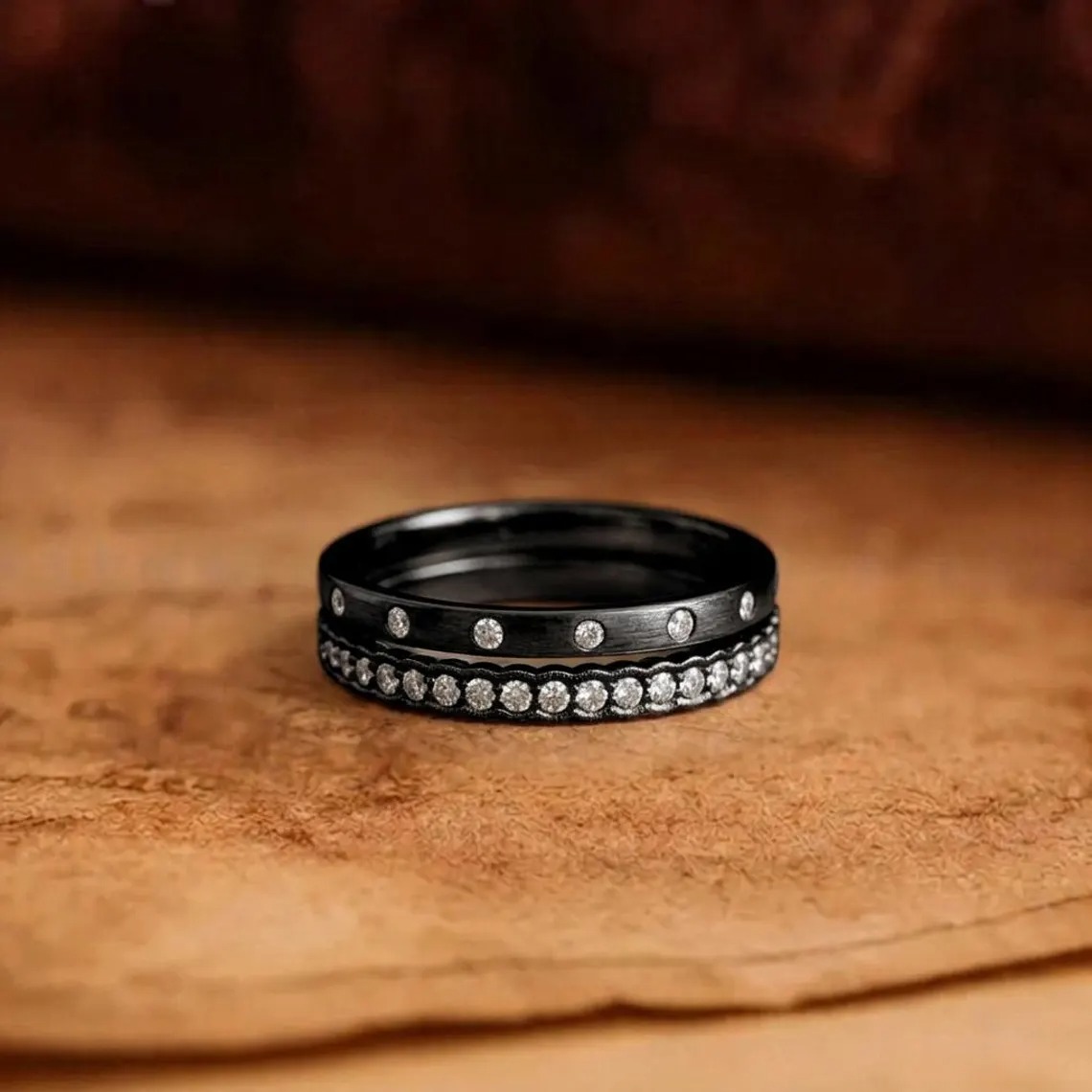 Micro Pave Diamond Wedding Band, Full Eternity Stackable Ring,Moissanite Diamond Wedding Ring, Double Anniversary Band Gift for Her