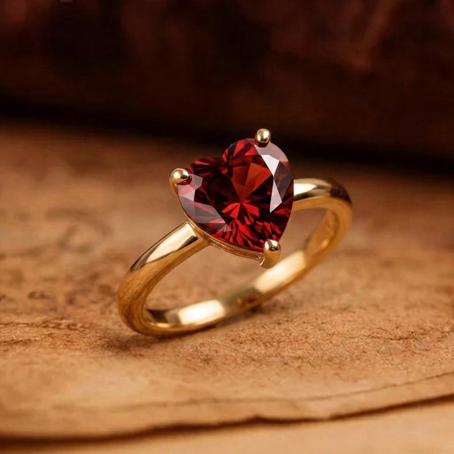 Unique Vintage Solitaire Ruby Wedding Ring Heart Cut Red Gemstone July Birthstone Yellow Gold Plated Ring Personalized Rings Gift For Love
