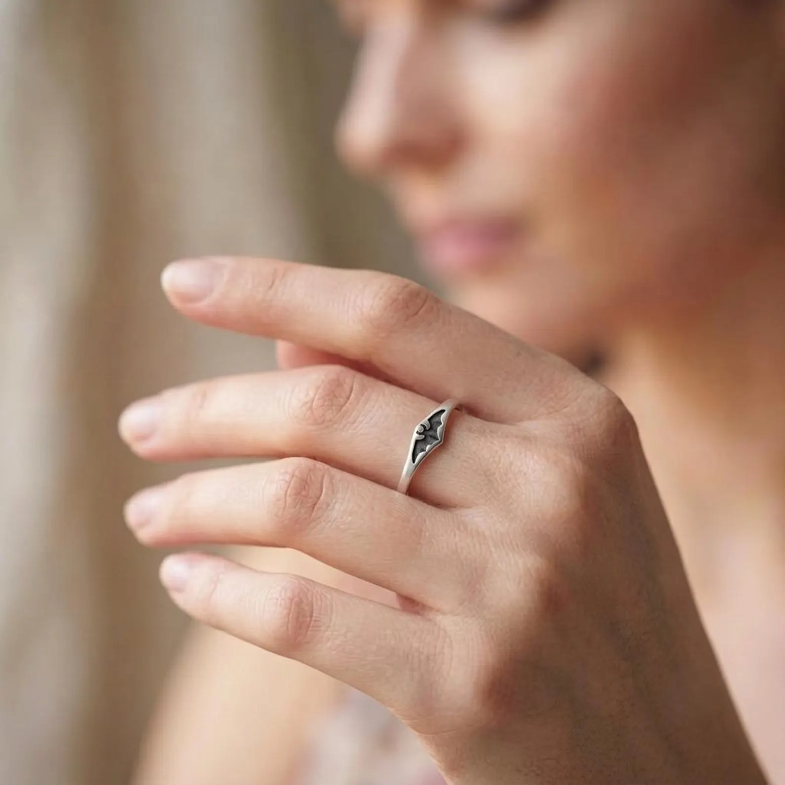 Handmade Sterling Silver Bat Ring: Gothic Biker Jewelry, Personalized Kids Gift • Spooky Jewelry For Women, Batman Ring