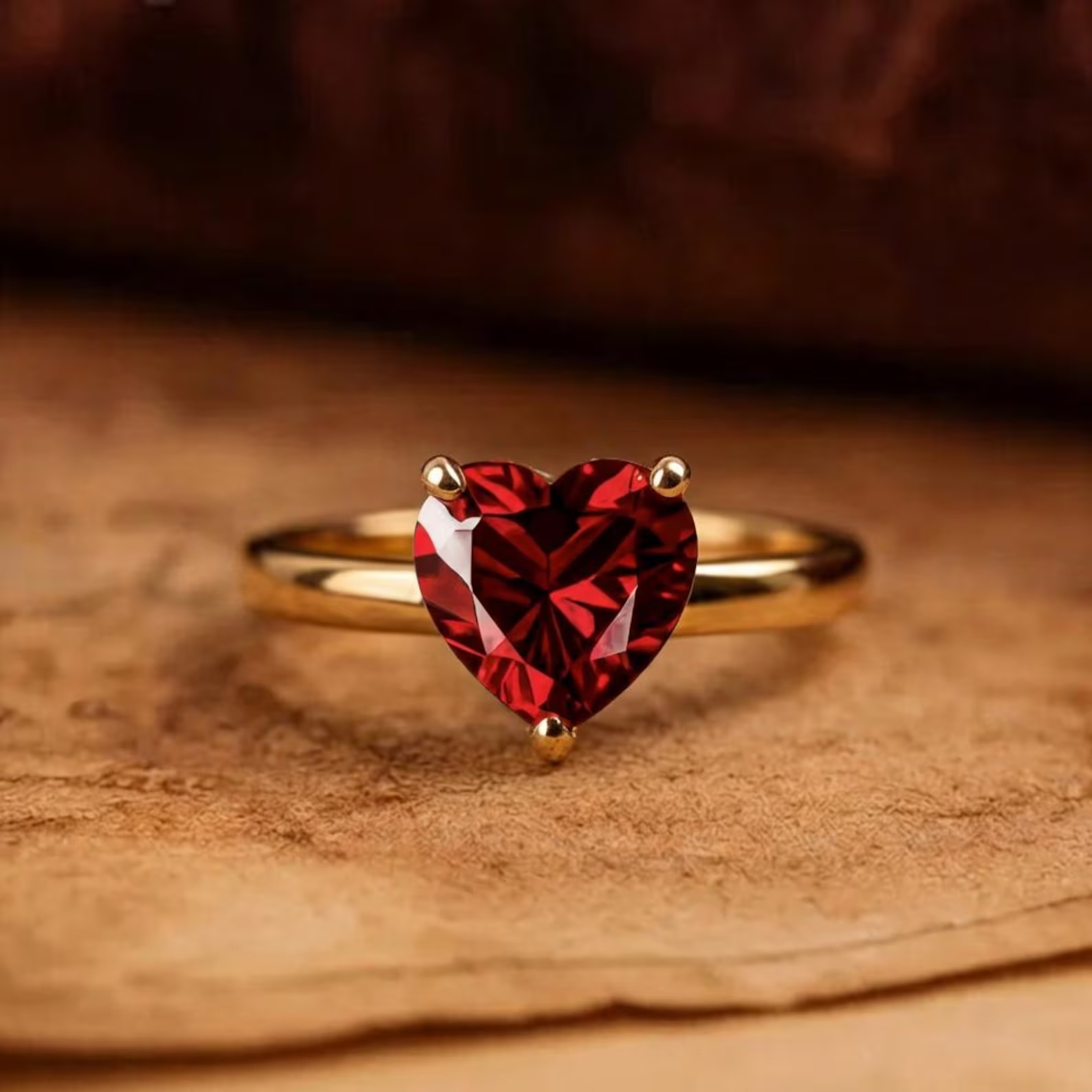 Unique Vintage Solitaire Ruby Wedding Ring Heart Cut Red Gemstone July Birthstone Yellow Gold Plated Ring Personalized Rings Gift For Love