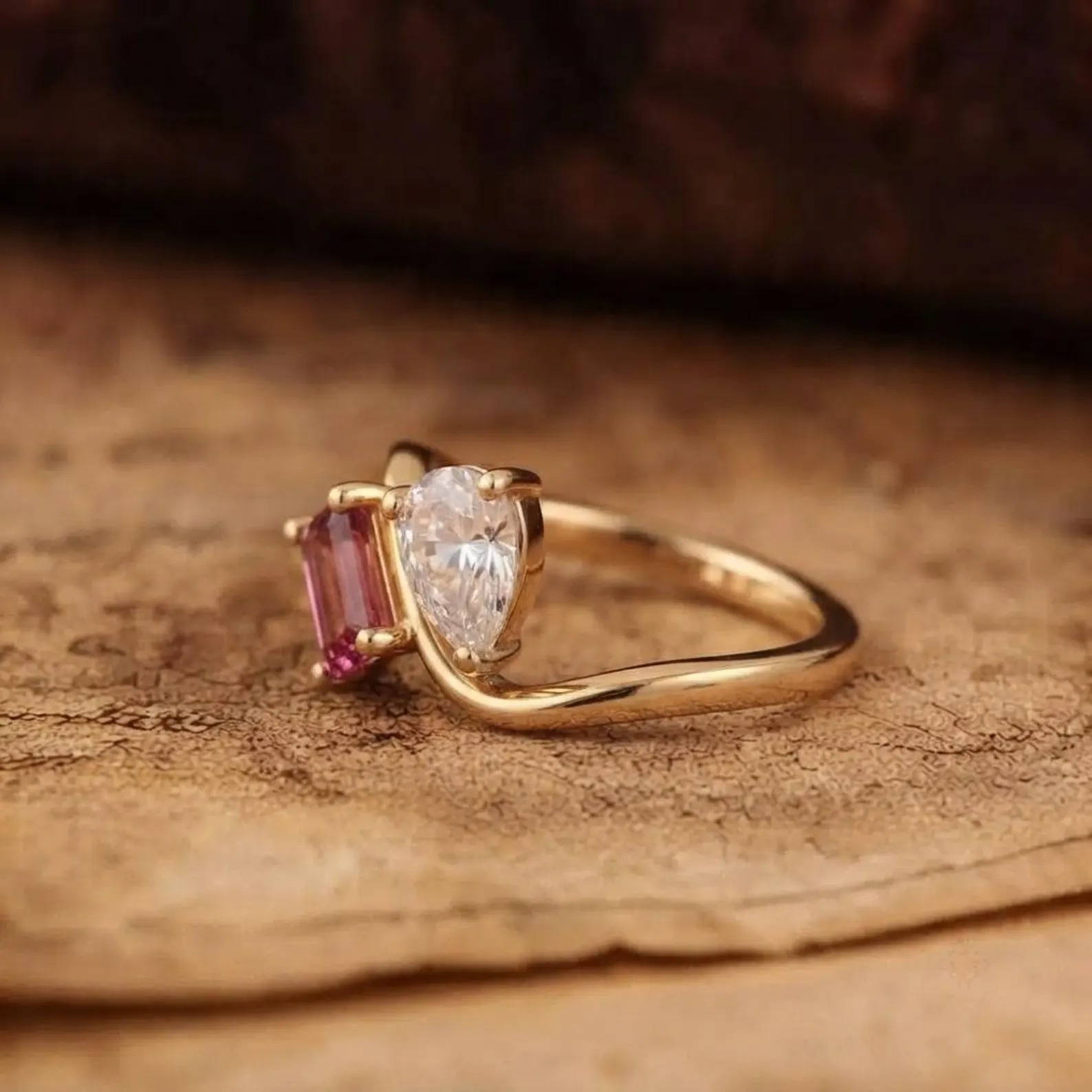 Toi Et Moi Ring Personalized, Twin Birthstone Ring, Dainty 14K Gold Plated Ring, Custom Couple Jewelry, Anniversary Gift, Gift For Her
