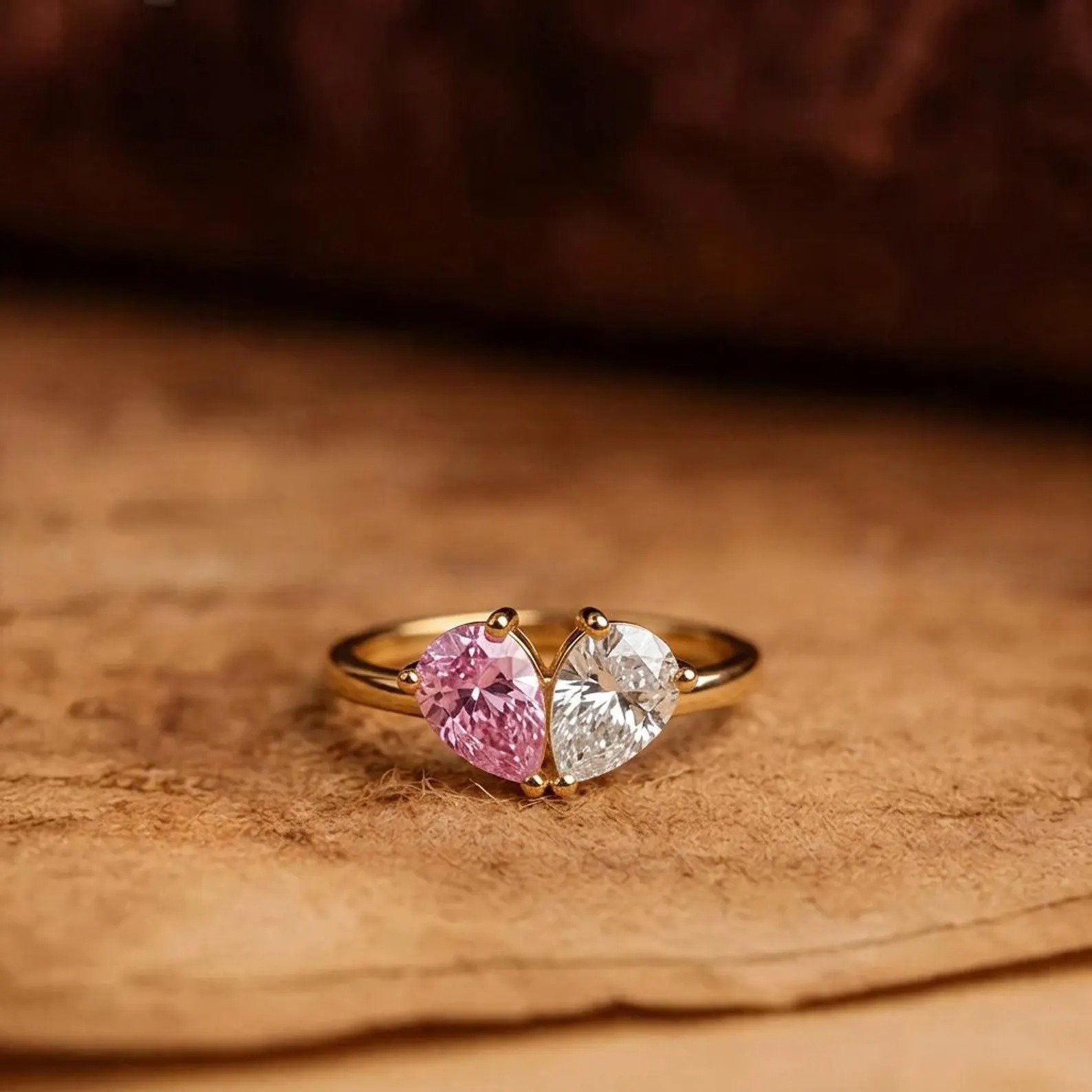 Personalized 2 Heart Birthstone Ring, Custom Two Birthstone Mothers Ring, Dainty Stackable Ring, Gift for Mom, Mother Daughter Jewelry
