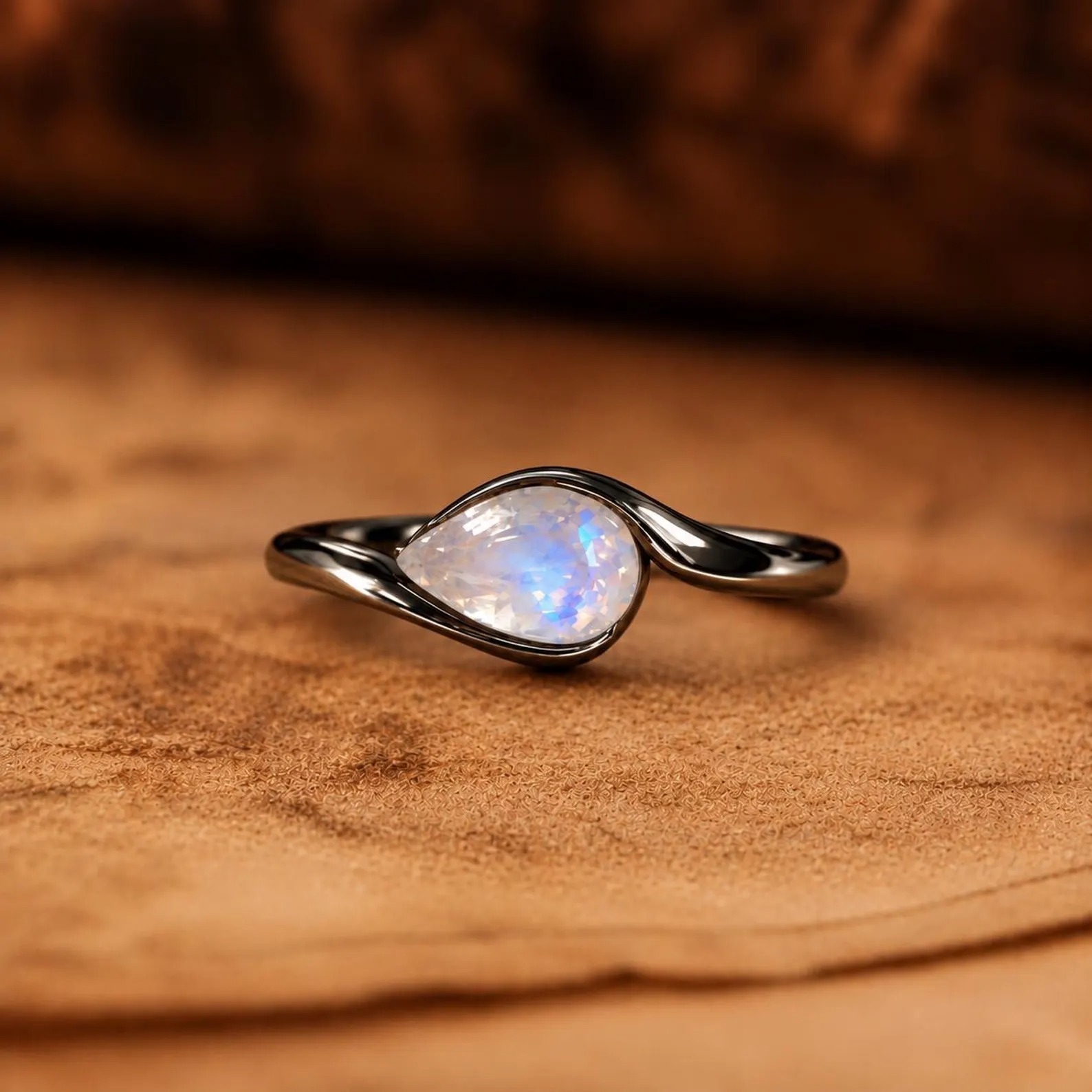 Marquise Moonstone Ring: East-West Sterling Silver Signet, Way Moonstone Wedding Ring, Gift For Her