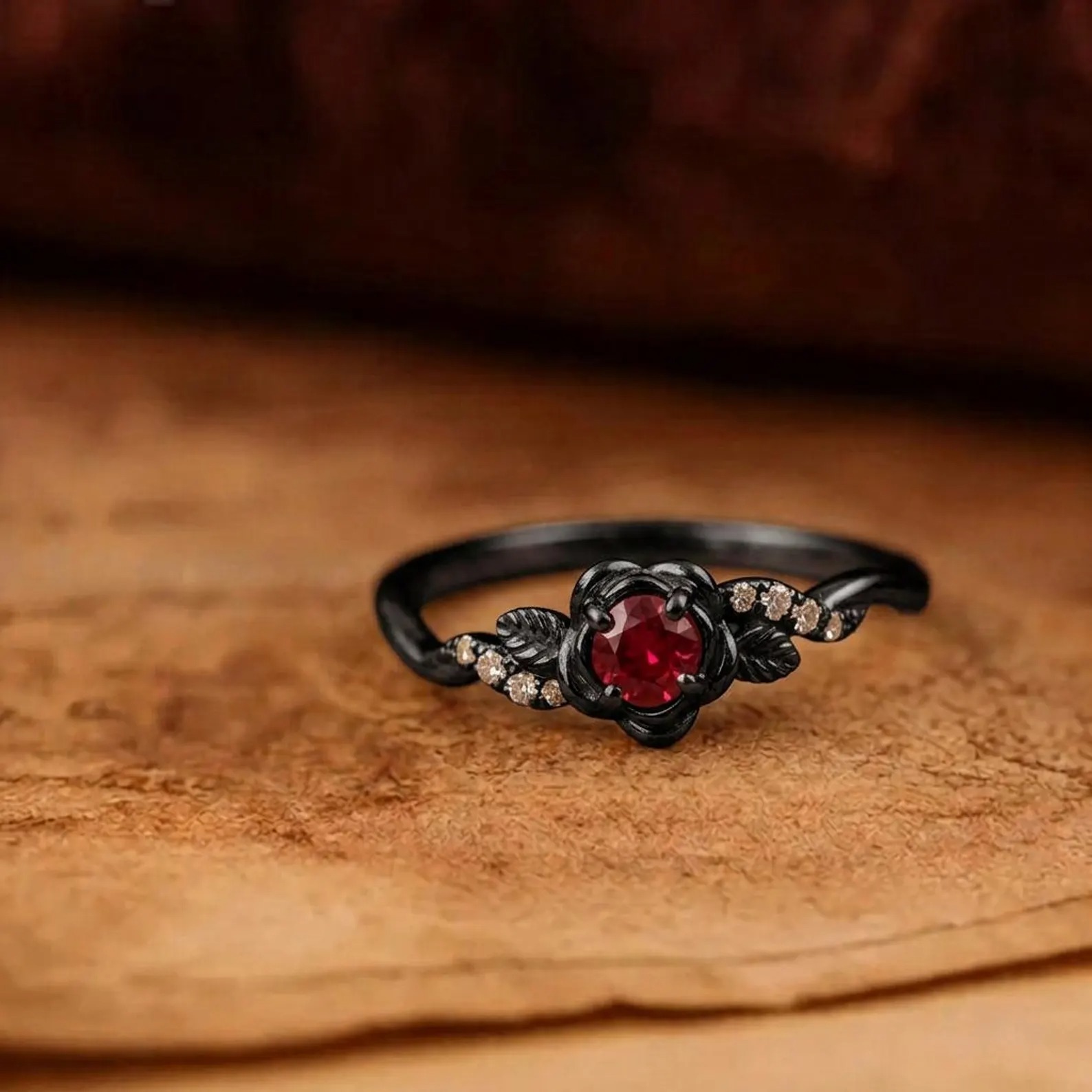 Flower Ruby Engagement Ring, Floral Twist Promise Ring for Women, Nature Inspired Leaf Wedding Ring, July Birthstone