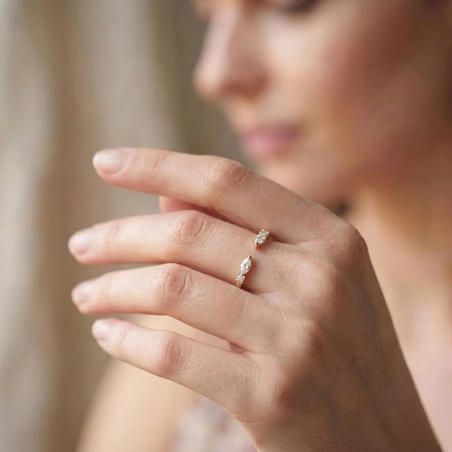 Real Lab Diamond Open Cuff Wedding Ring Thin Open Gap Stacking Ring Minimalist Custom Open Gap Band Ring for Her Womens Cuff Stackable Band