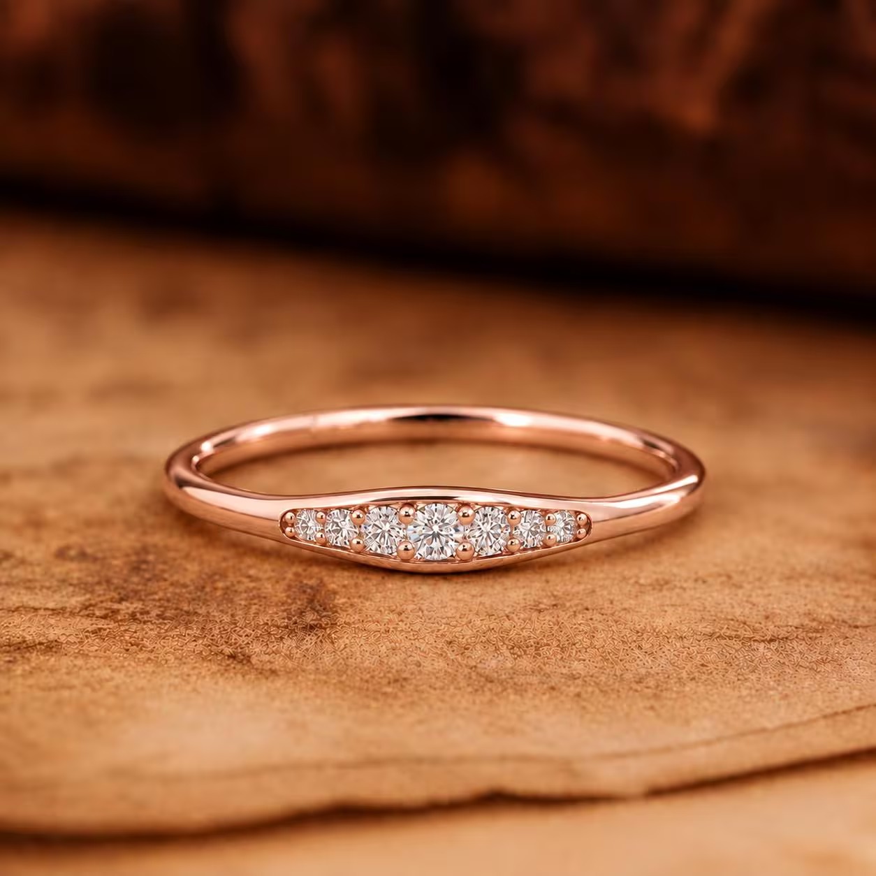 Dainty 14k Solid Gold Diamond Band Ring: Minimalist Moissanite Wedding Band, Mini Diamonds Engagement Rings