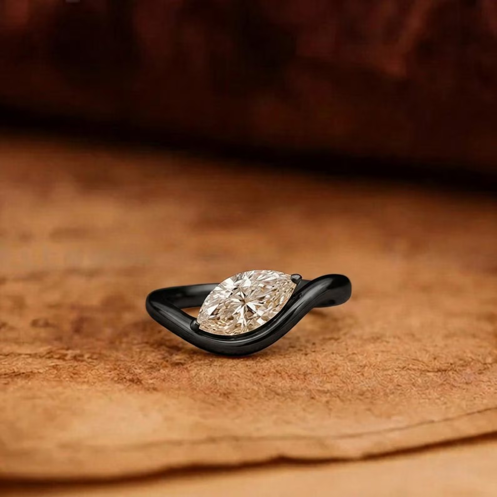 Marquise Moissanite Ring: East-West Sterling Silver Signet, Way Diamond Wedding Ring, Gift For Her