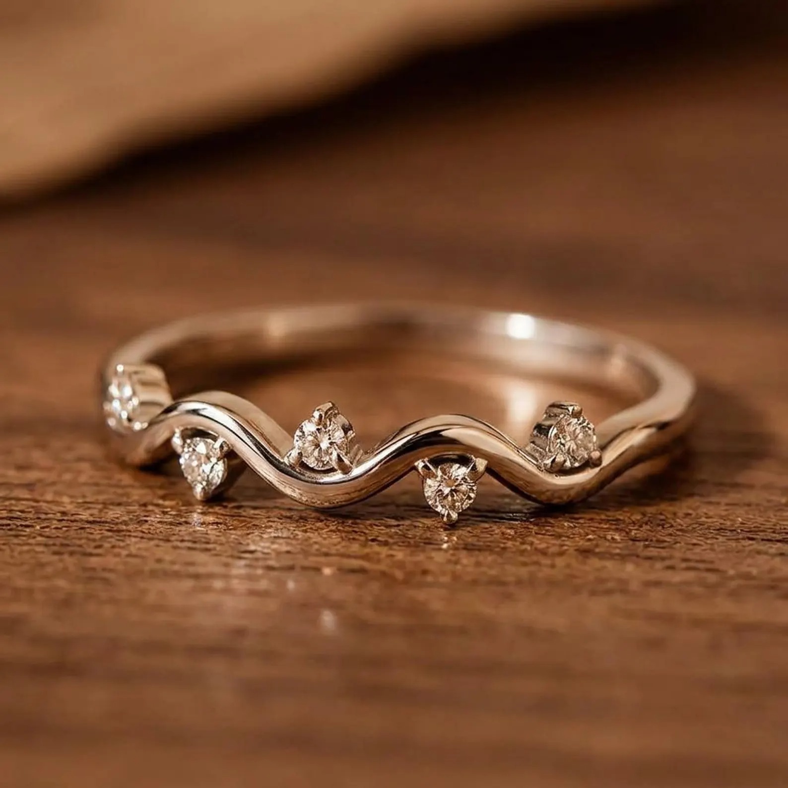 Healing Is Not Linear Minimalist Wave Ring: Sterling Silver Inspirational Cubic Zirconia Jewelry