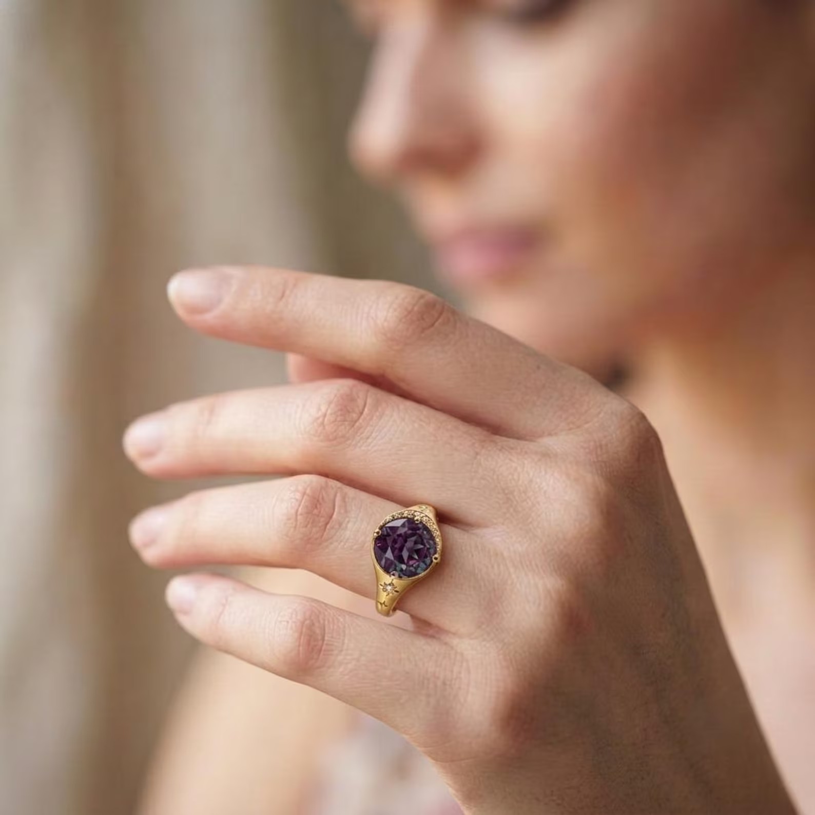 Vintage Alexandrite 14k Gold Eclipse alexandrite ring Unique Chatham alexandrite engagement ring Wedding Ring