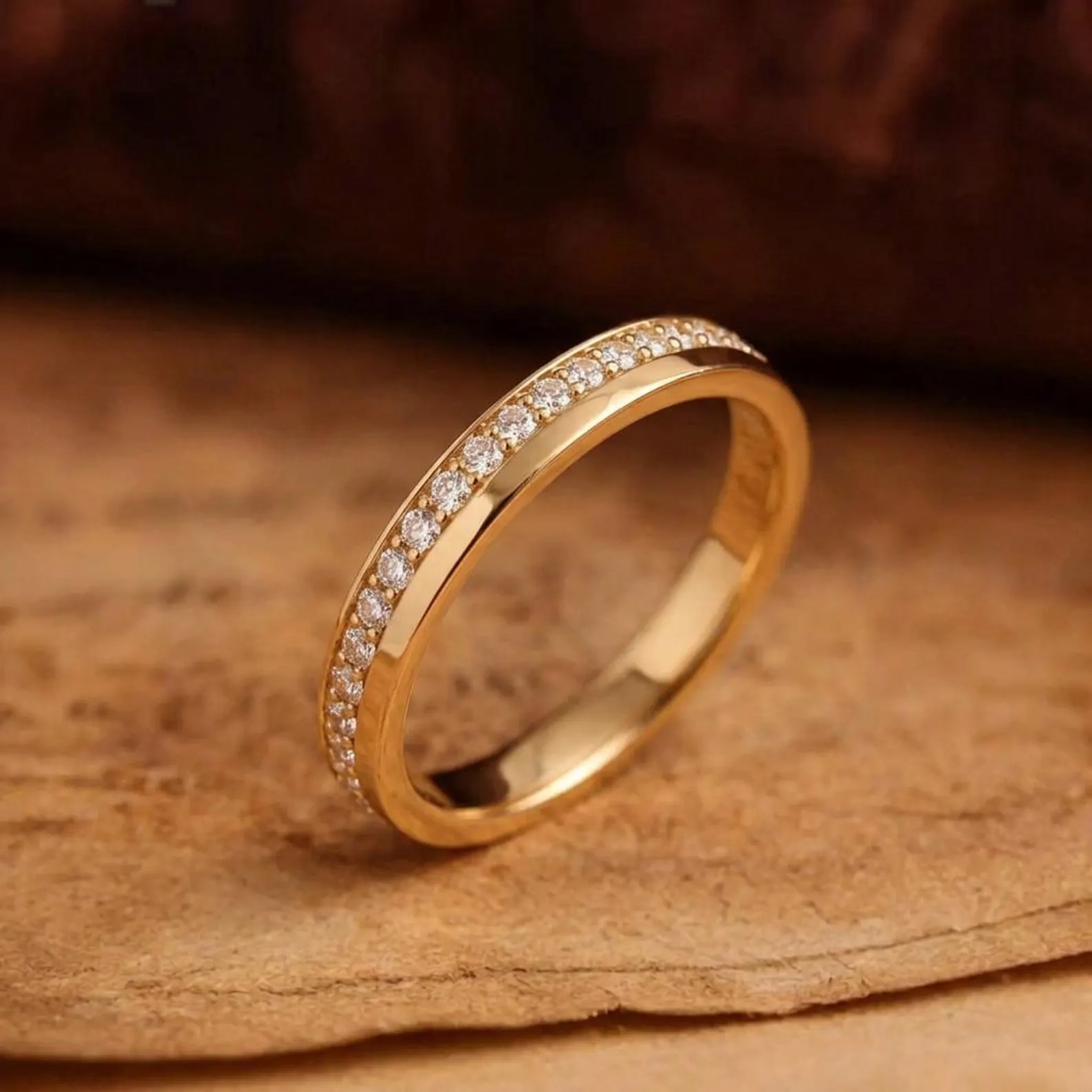 14K Gold Moissanite Half Eternity Band | Minimalist Wedding Ring | Stackable Promise Ring | Thin Pave Band | Anniversary Gift for Her