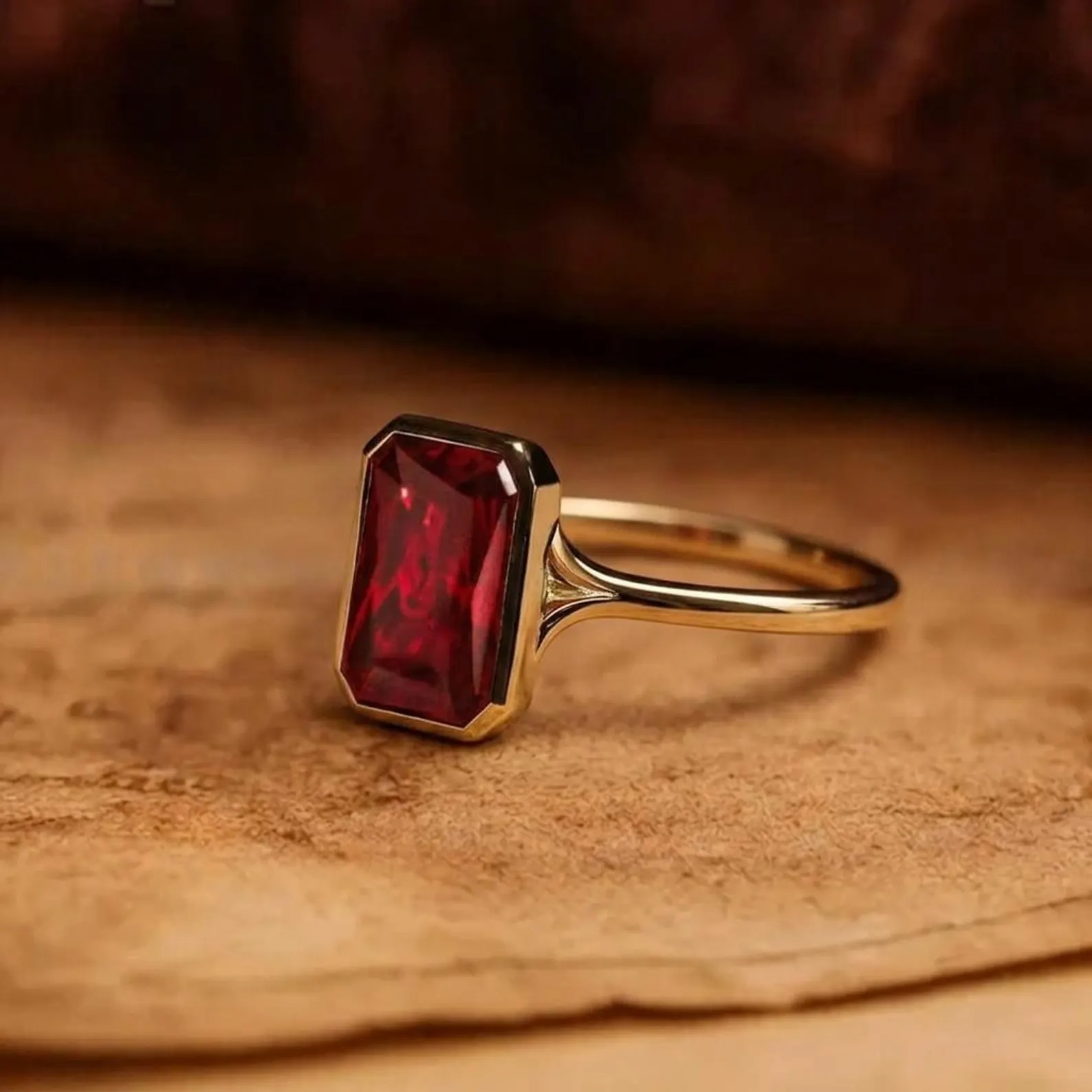 Emerald Cut Lab Ruby Engagement Ring - 14K Yellow Gold July Birthstone Ring Solitaire Promise Wedding Jewellery unique Bridal Ring