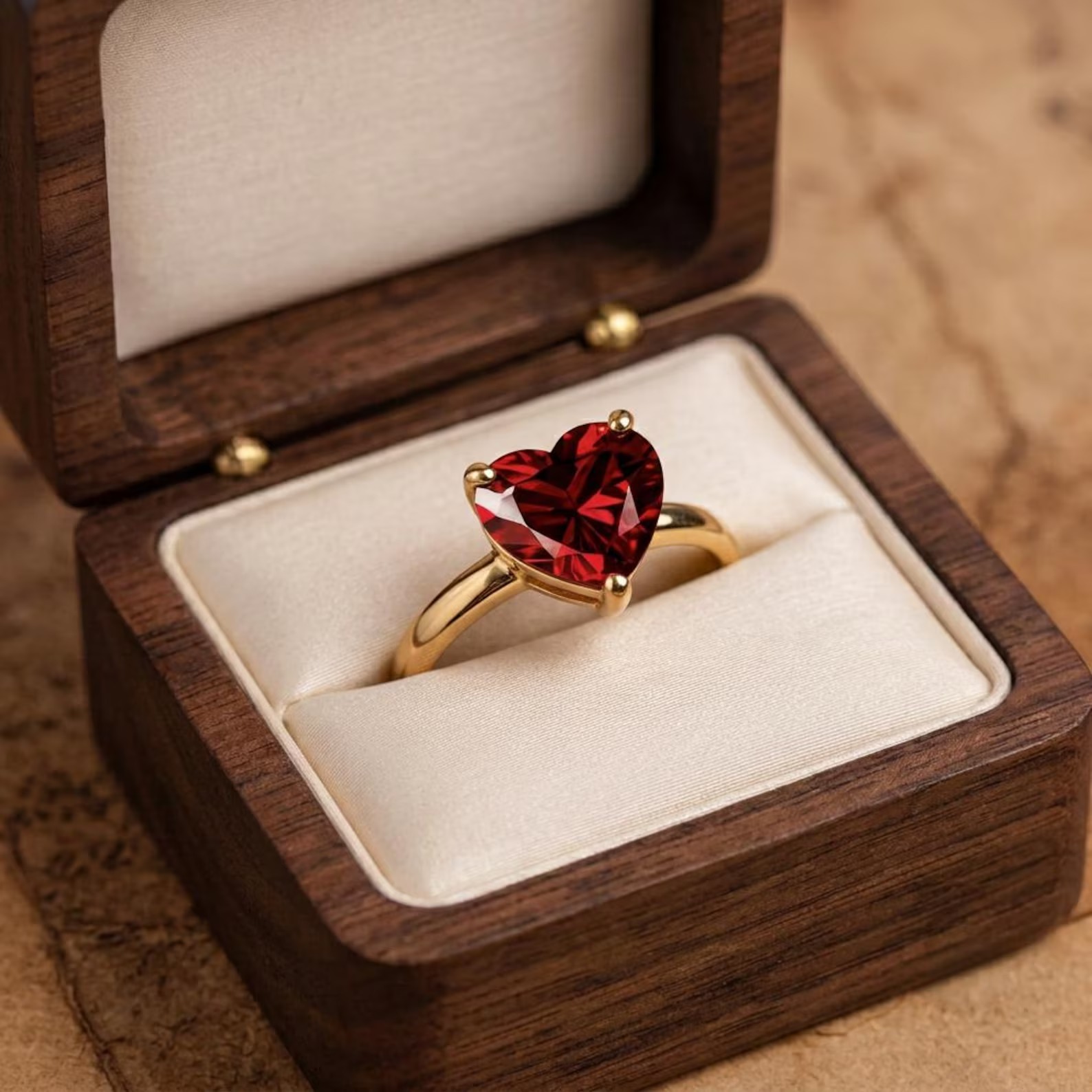 Unique Vintage Solitaire Ruby Wedding Ring Heart Cut Red Gemstone July Birthstone Yellow Gold Plated Ring Personalized Rings Gift For Love