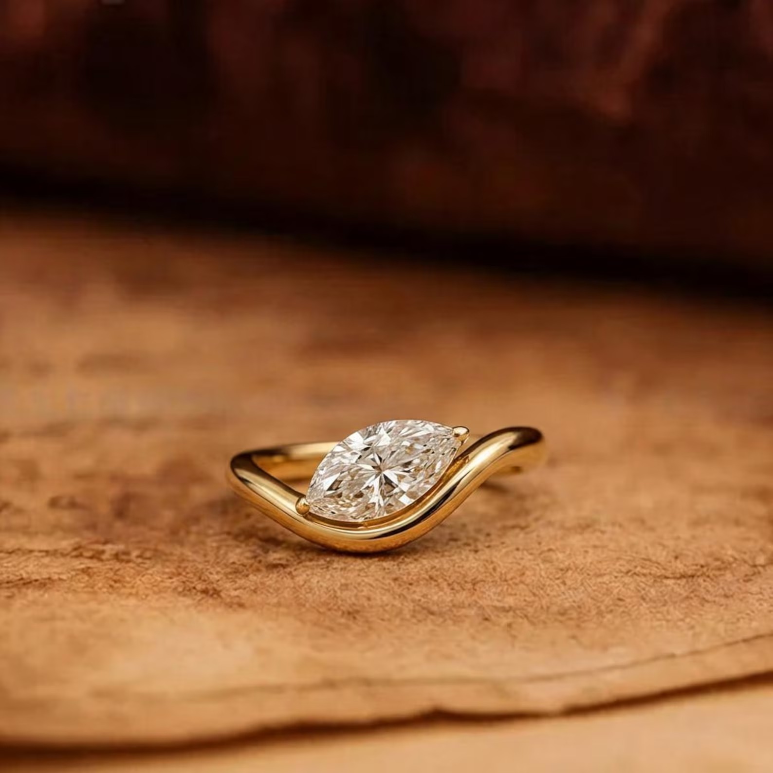 Marquise Moissanite Ring: East-West Sterling Silver Signet, Way Diamond Wedding Ring, Gift For Her