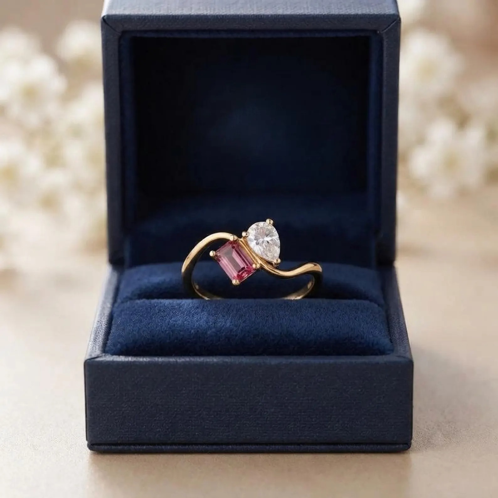Toi Et Moi Ring Personalized, Twin Birthstone Ring, Dainty 14K Gold Plated Ring, Custom Couple Jewelry, Anniversary Gift, Gift For Her