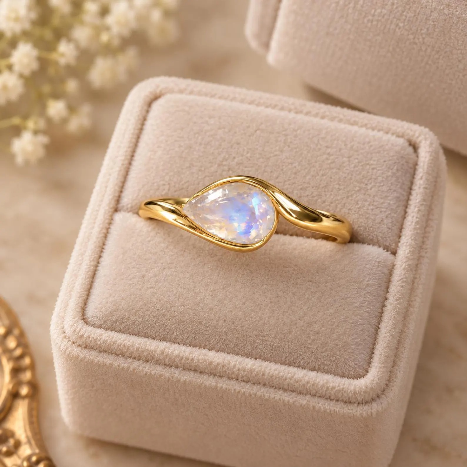 Marquise Moonstone Ring: East-West Sterling Silver Signet, Way Moonstone Wedding Ring, Gift For Her