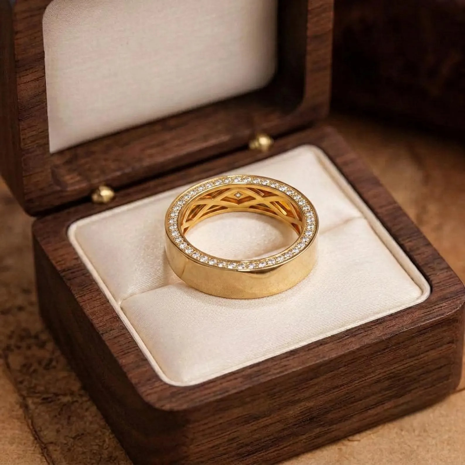 Mens Diamond Wedding Band, Hidden Halo Ring For Men, Lab Grown Diamond Band, Wide Gold Wedding Ring, Luxury Mens Ring