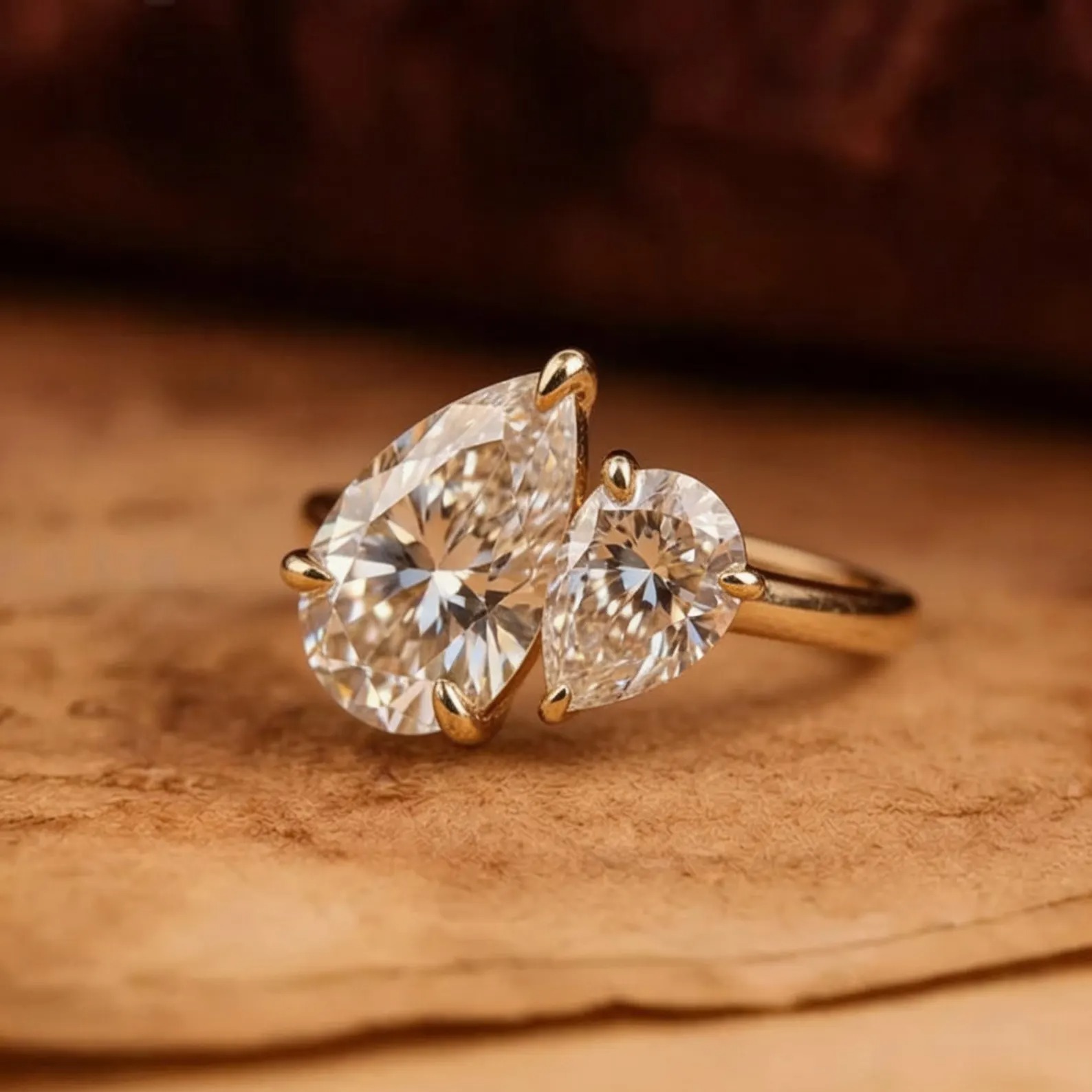 Most Beautiful Toi et Moi Moissanite Ring • Best Valentine Gift for her • Perfect Diamond Engagement Ring • Baby and Mom Ring • Double Pear