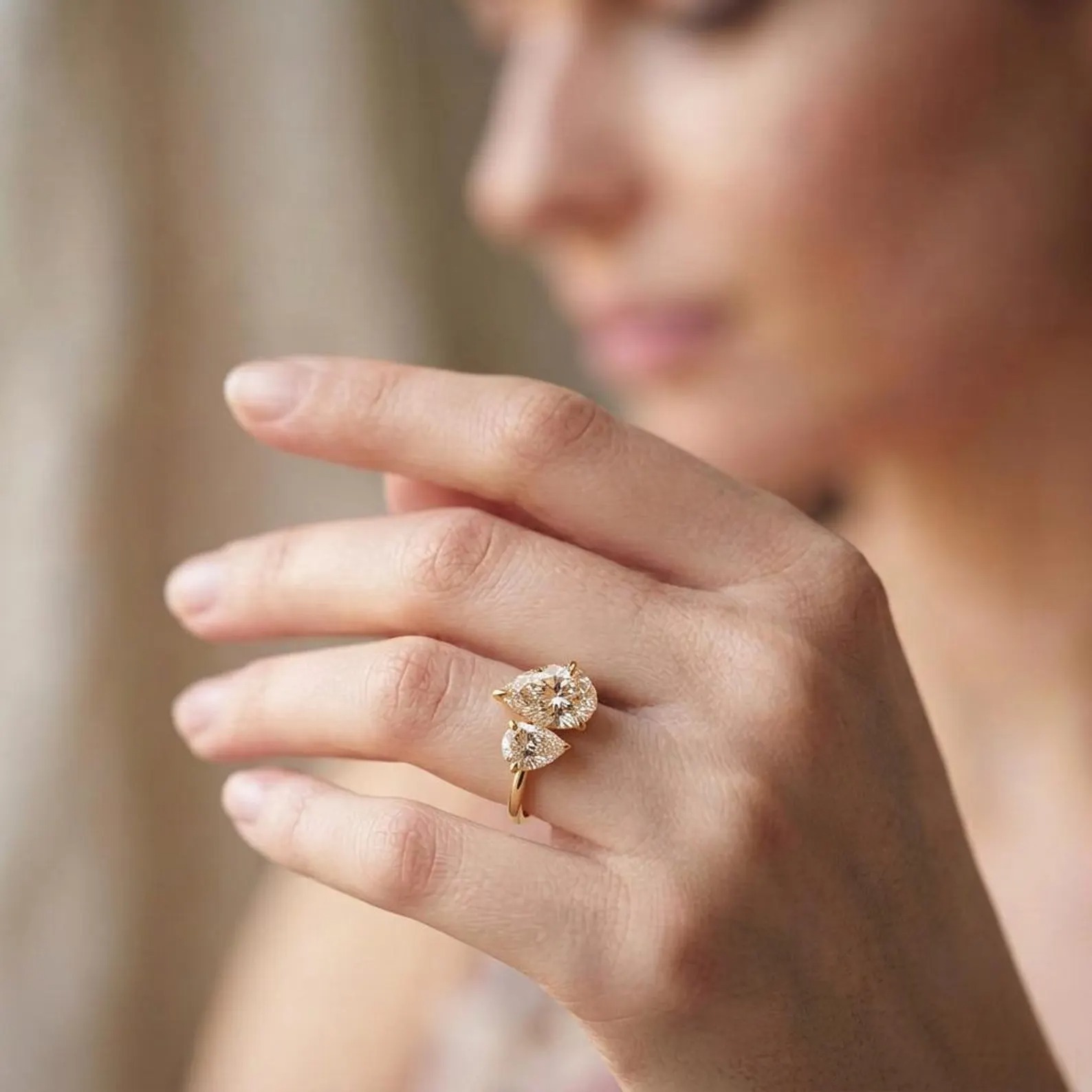 Most Beautiful Toi et Moi Moissanite Ring • Best Valentine Gift for her • Perfect Diamond Engagement Ring • Baby and Mom Ring • Double Pear