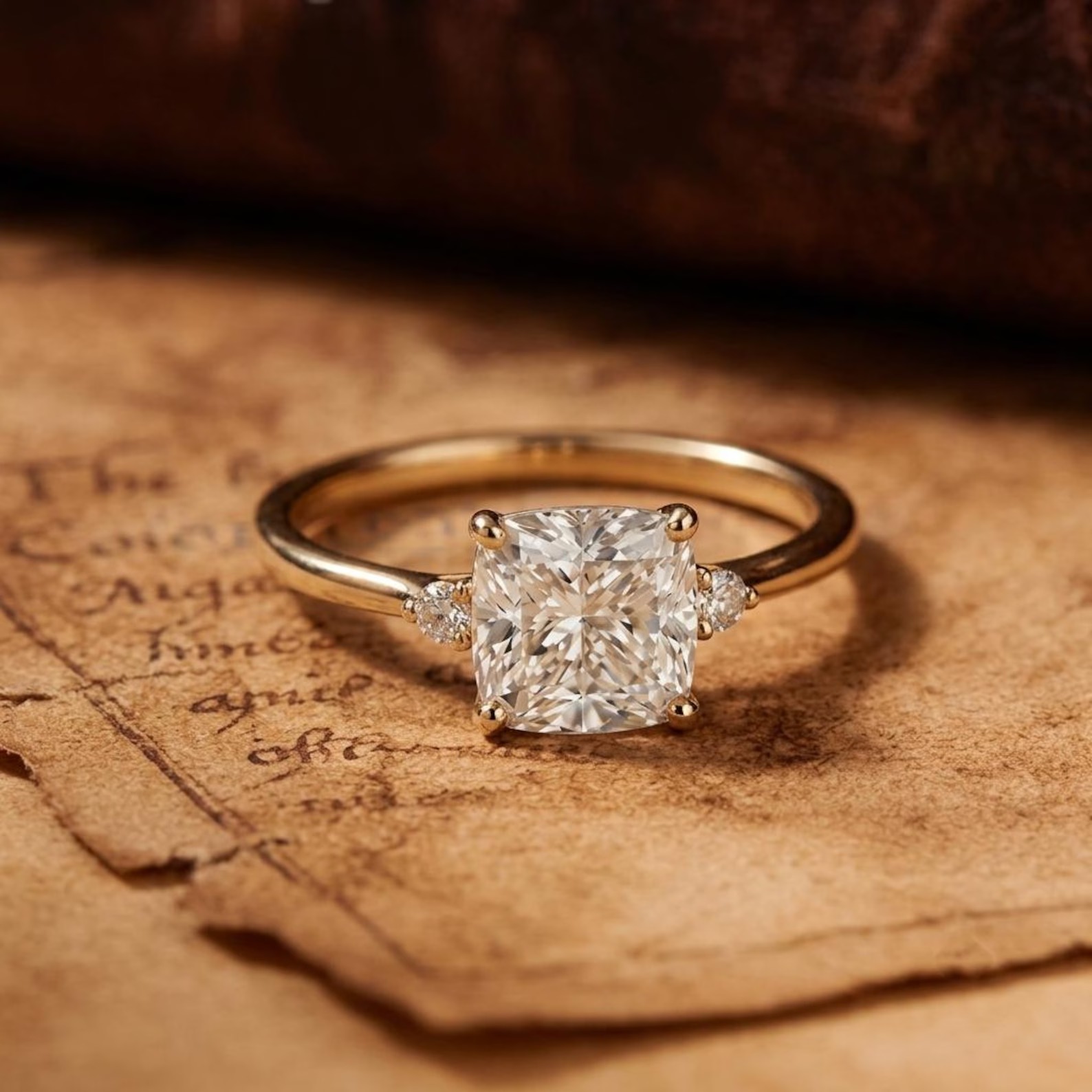14K Solid Gold Solitaire Cushion Cut Moissanite Engagement Ring, Vintage Diamond Cluster Wedding Proposal Ring, Anniversary Gift for Wife