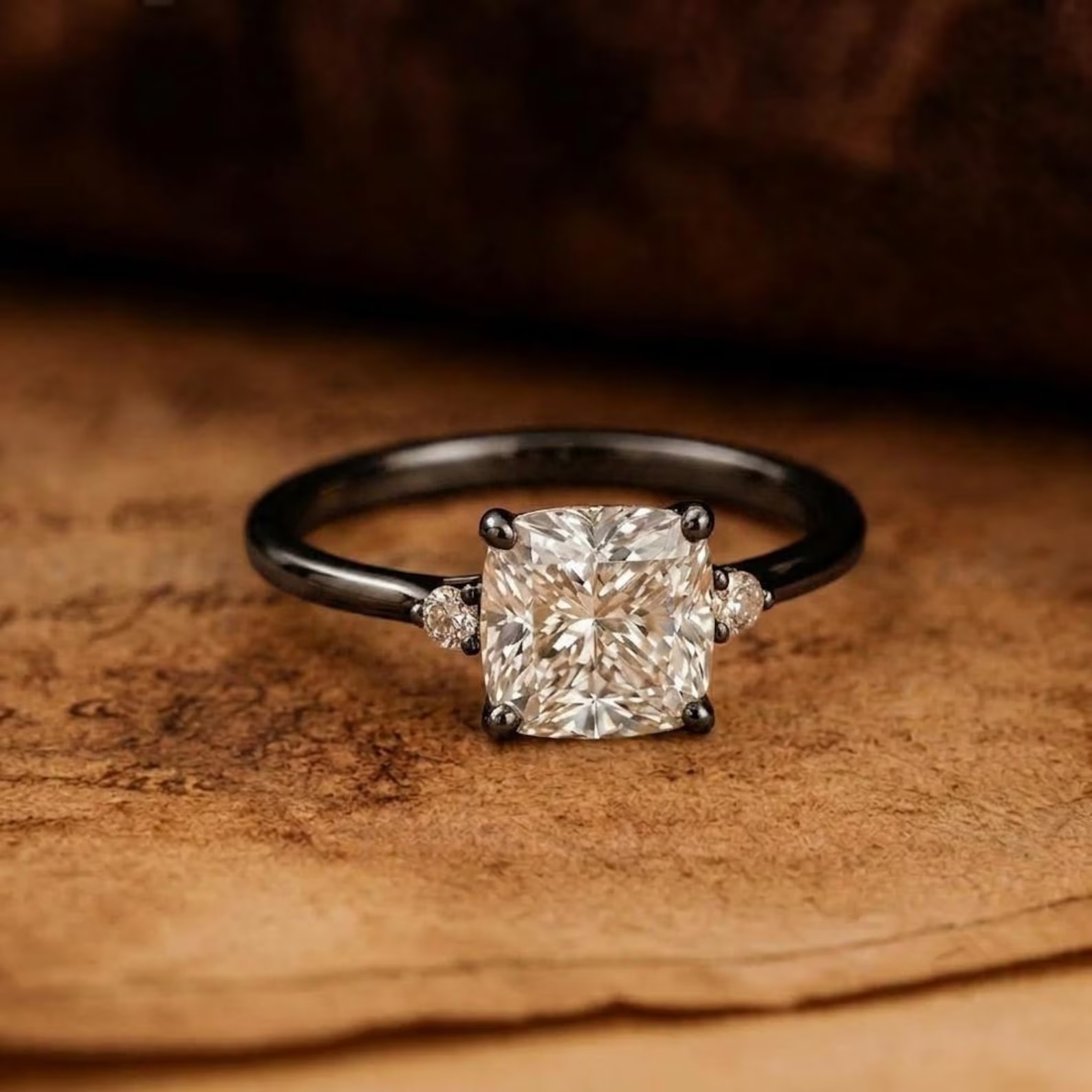 14K Solid Gold Solitaire Cushion Cut Moissanite Engagement Ring, Vintage Diamond Cluster Wedding Proposal Ring, Anniversary Gift for Wife