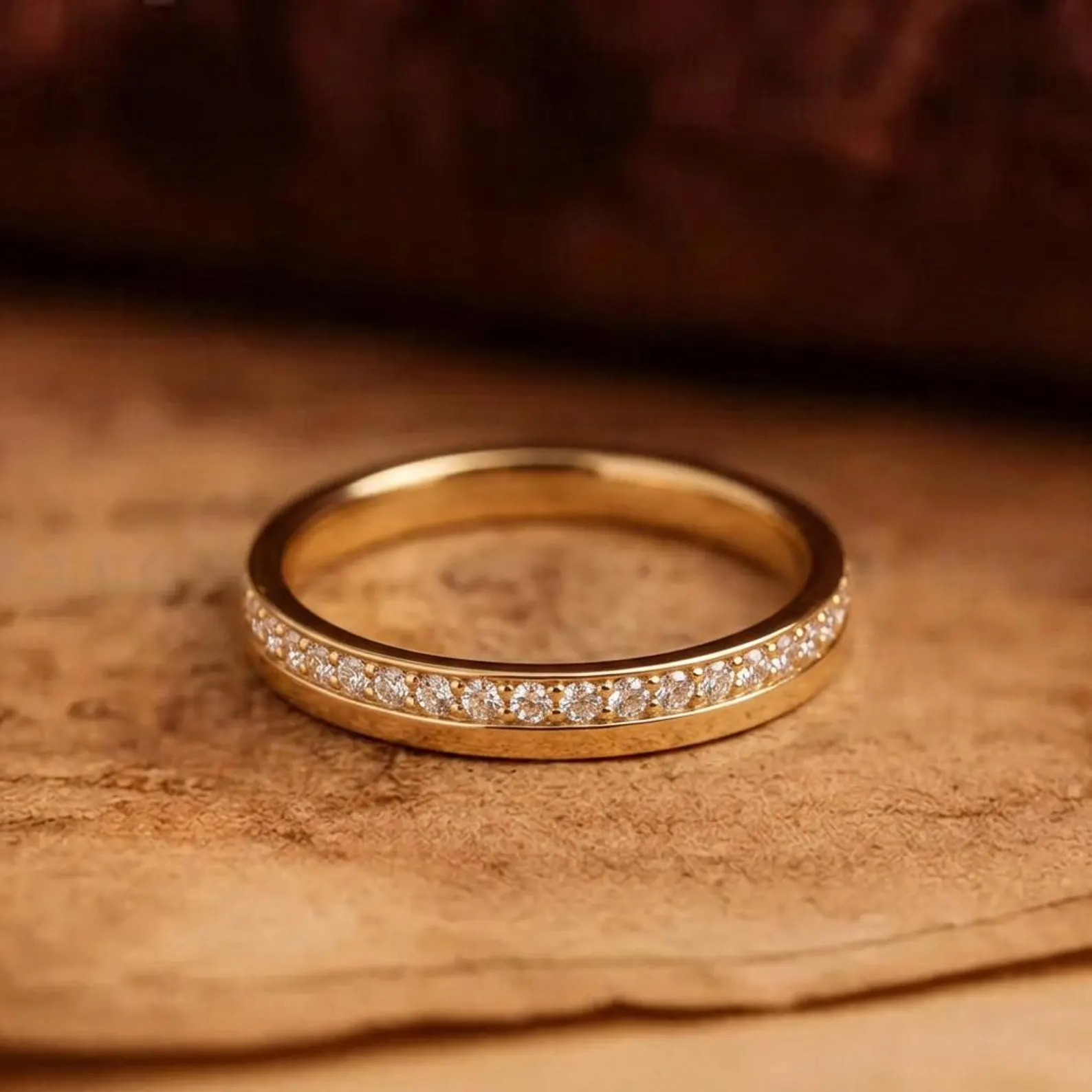 14K Gold Moissanite Half Eternity Band | Minimalist Wedding Ring | Stackable Promise Ring | Thin Pave Band | Anniversary Gift for Her