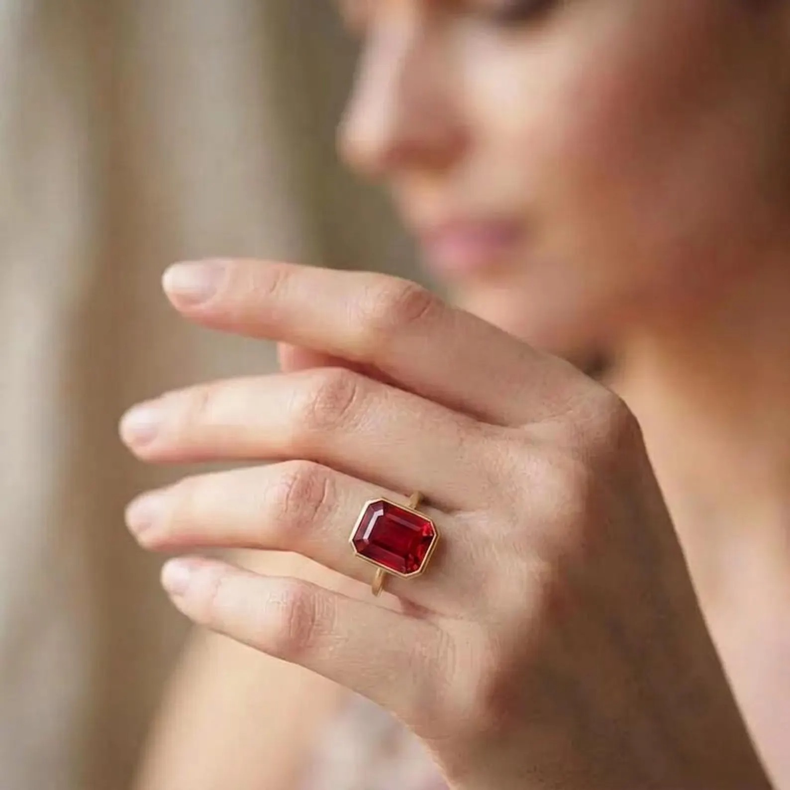Vintage Emerald Cut Ruby Engagement Ring, Solid Yellow Red Gemstone Gold Ring, Promise Handmade Gorgeous Ring, Bezel Set Ruby Ring for Women
