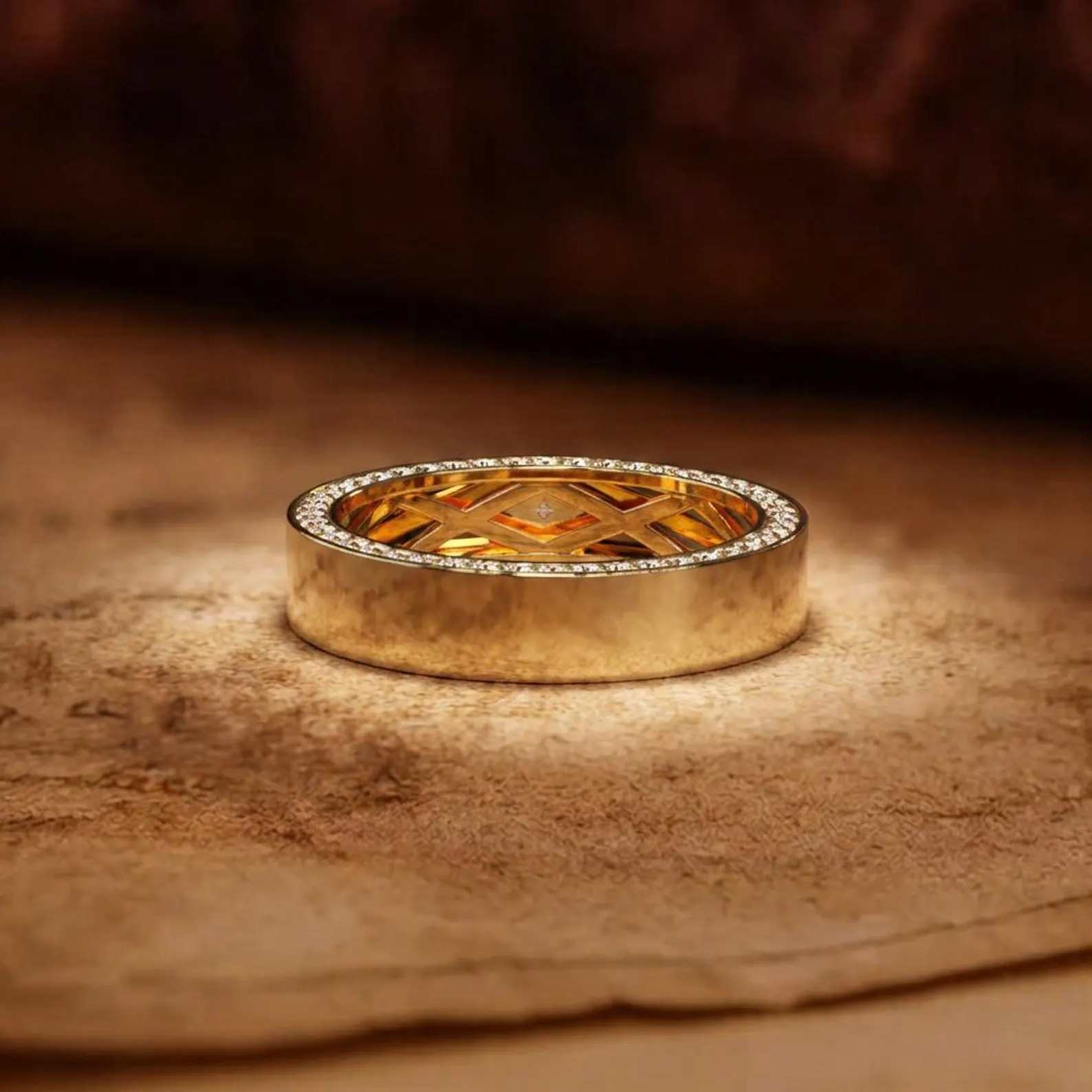 Mens Diamond Wedding Band, Hidden Halo Ring For Men, Lab Grown Diamond Band, Wide Gold Wedding Ring, Luxury Mens Ring