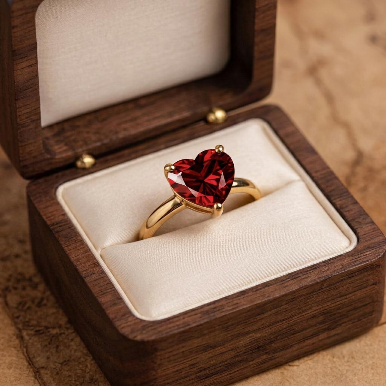 Unique Vintage Solitaire Ruby Wedding Ring Heart Cut Red Gemstone July Birthstone Yellow Gold Plated Ring Personalized Rings Gift For Love