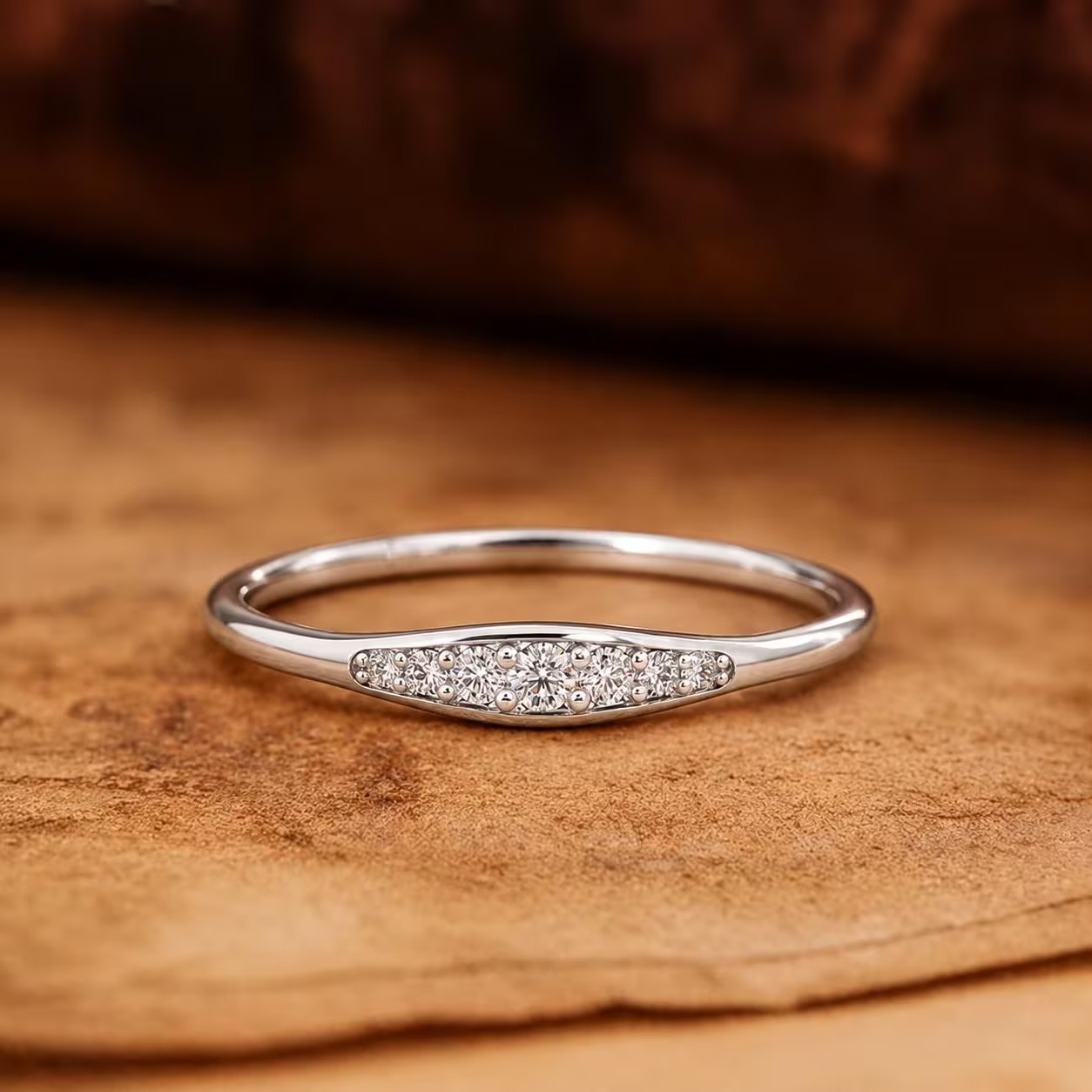 Dainty 14k Solid Gold Diamond Band Ring: Minimalist Moissanite Wedding Band, Mini Diamonds Engagement Rings
