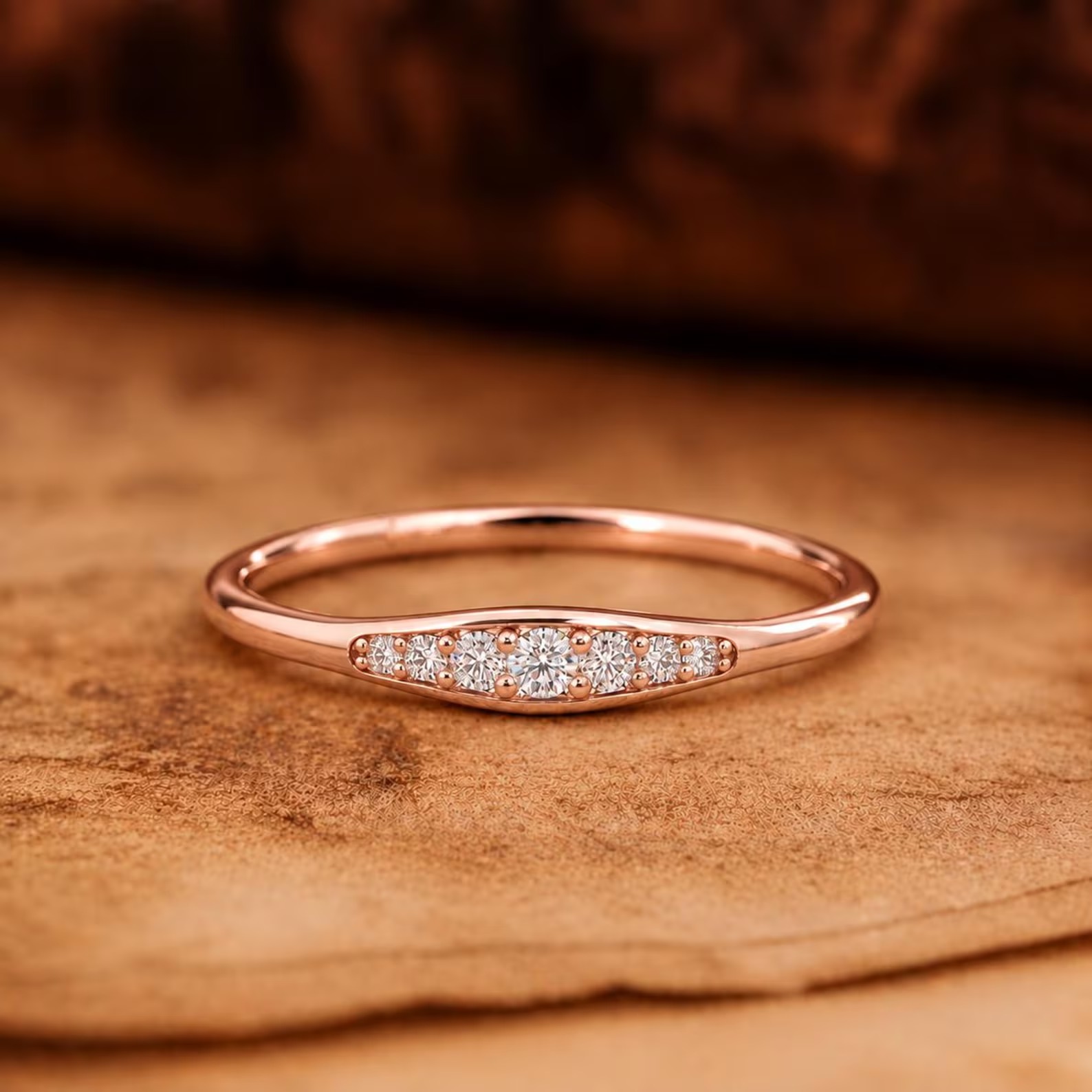 Dainty 14k Solid Gold Diamond Band Ring: Minimalist Moissanite Wedding Band, Mini Diamonds Engagement Rings