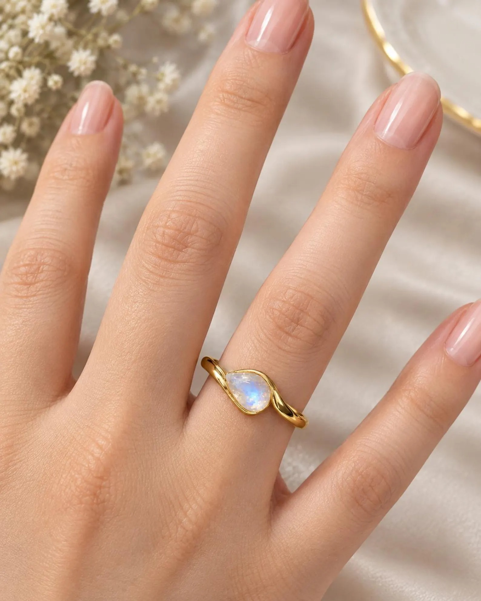 Marquise Moonstone Ring: East-West Sterling Silver Signet, Way Moonstone Wedding Ring, Gift For Her