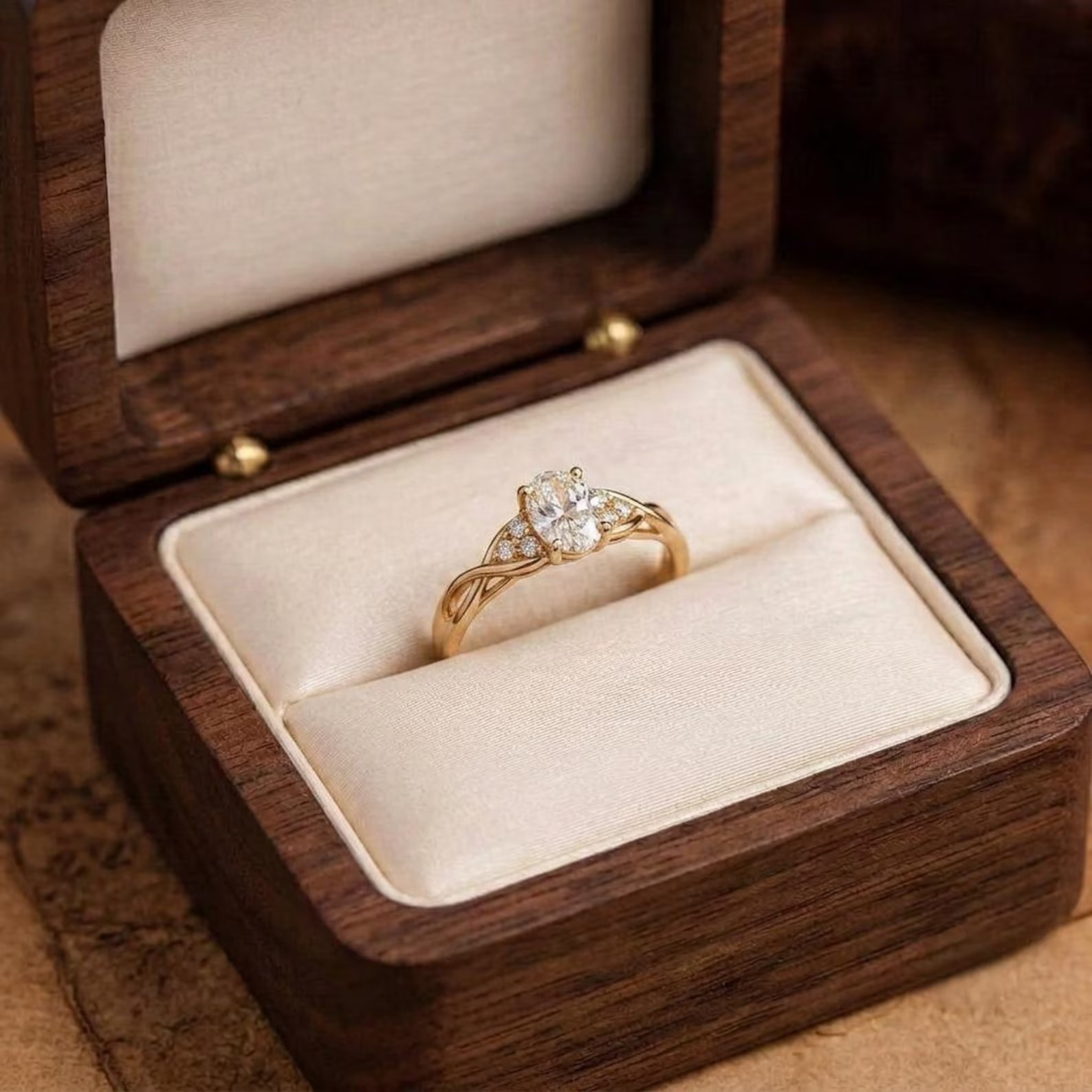 14k Solid Gold Oval Moissanite Engagement Ring, Twist Vine Solitaire Ring, Pave Infinity Moissanite Ring, Unique Leaf Style Bridal Ring