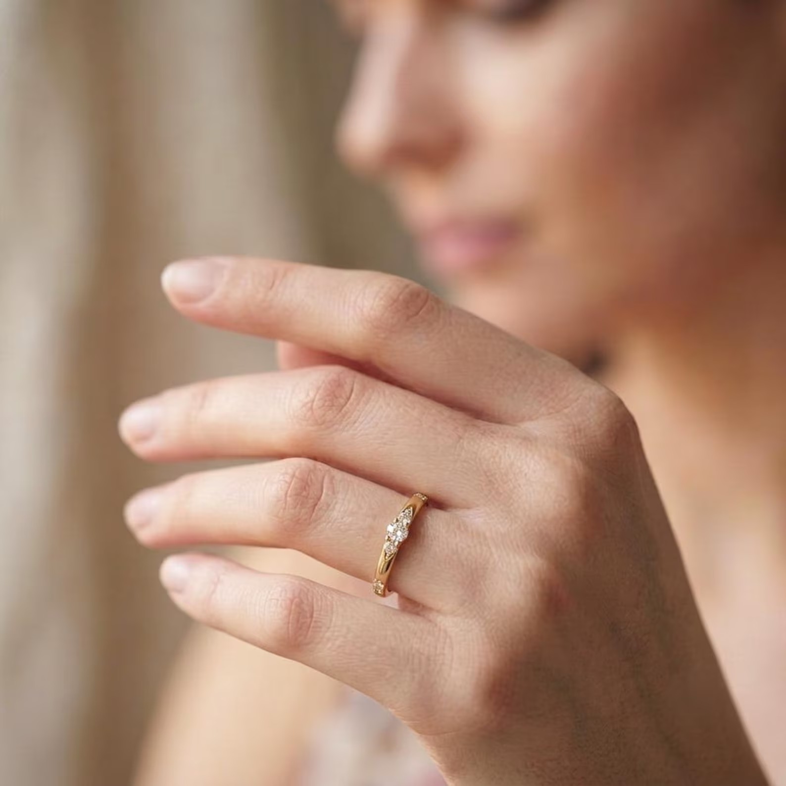 Flush Set Eternity Band, Round Cut Colorless Moissanite Wedding Band, 14K Gold Chunky Band, Etoile Ring, Anniversary Gift, Matching Band