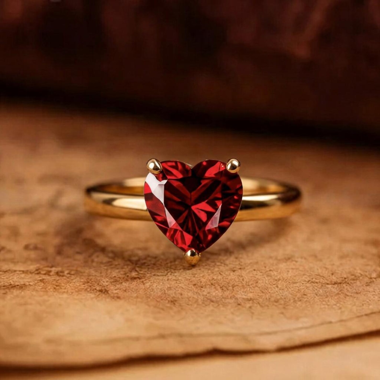 Unique Vintage Solitaire Ruby Wedding Ring Heart Cut Red Gemstone July Birthstone Yellow Gold Plated Ring Personalized Rings Gift For Love