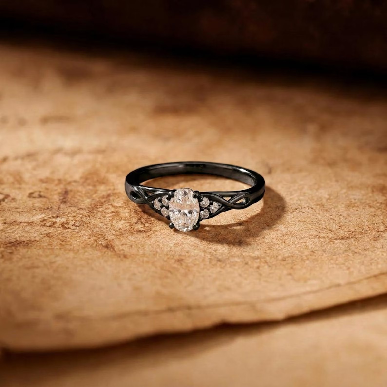 14k Solid Gold Oval Moissanite Engagement Ring, Twist Vine Solitaire Ring, Pave Infinity Moissanite Ring, Unique Leaf Style Bridal Ring
