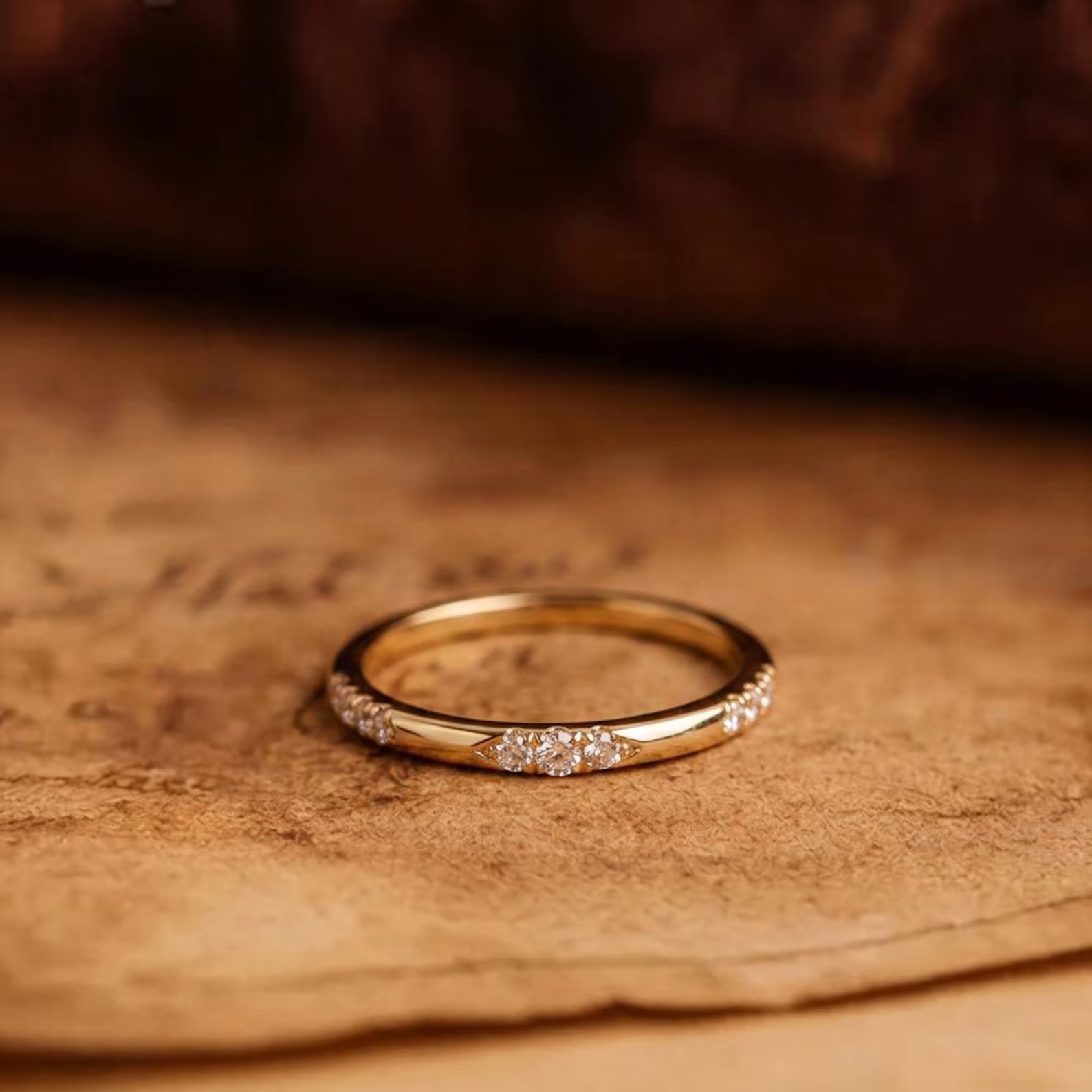 Flush Set Eternity Band, Round Cut Colorless Moissanite Wedding Band, 14K Gold Chunky Band, Etoile Ring, Anniversary Gift, Matching Band