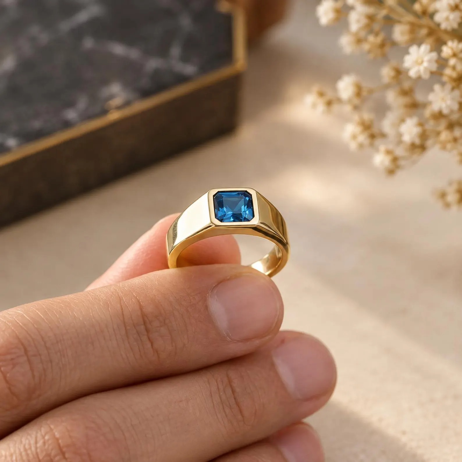 Custom Men’s Birthstone Ring, Personalised Signet Ring for Men, Engraved Ring, Birthday Gift for Him, Father’s Day Gift, Anniversary Gift