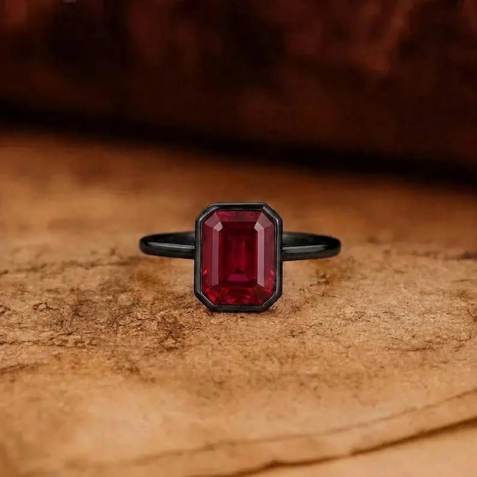 Vintage Emerald Cut Ruby Engagement Ring, Solid Yellow Red Gemstone Gold Ring, Promise Handmade Gorgeous Ring, Bezel Set Ruby Ring for Women
