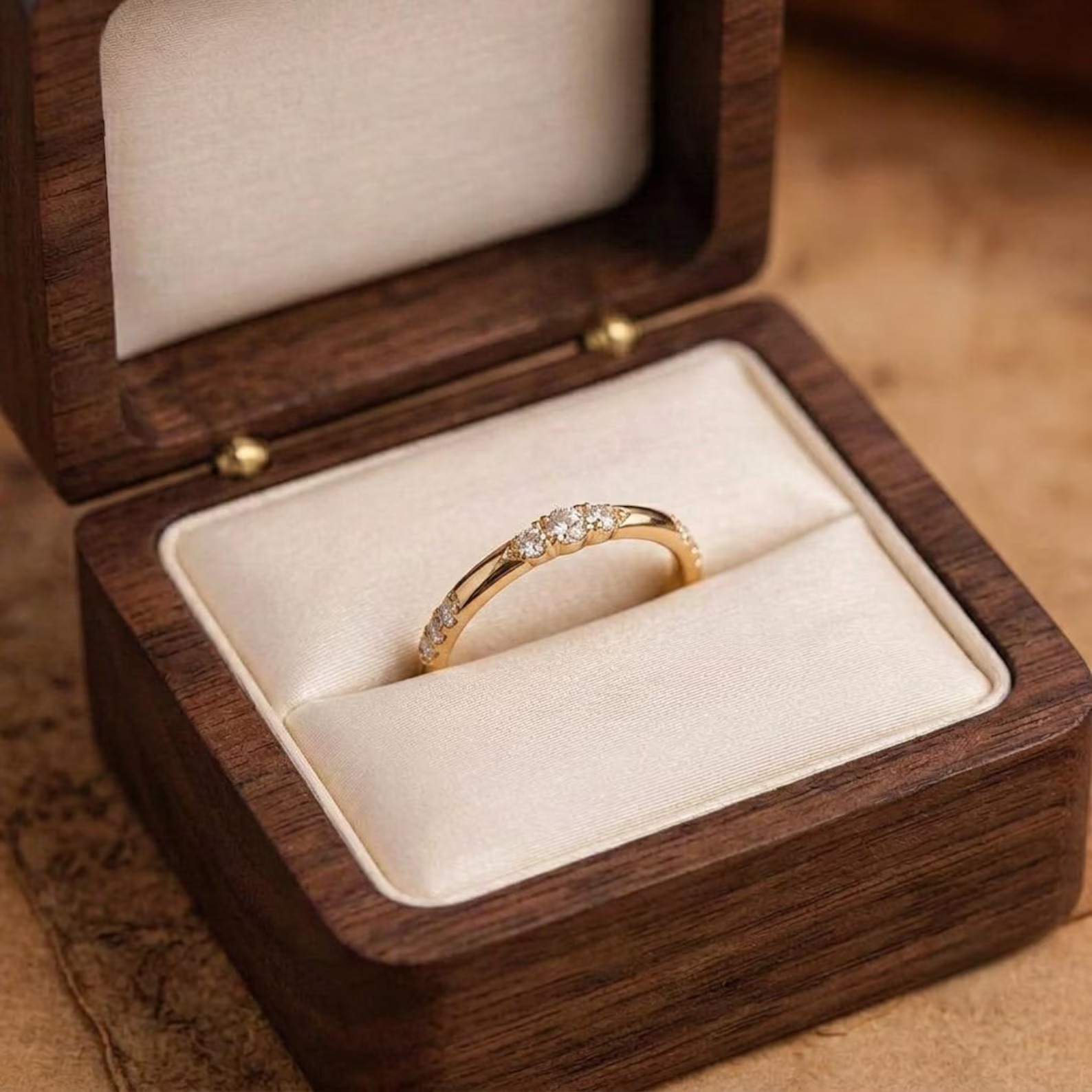 Flush Set Eternity Band, Round Cut Colorless Moissanite Wedding Band, 14K Gold Chunky Band, Etoile Ring, Anniversary Gift, Matching Band