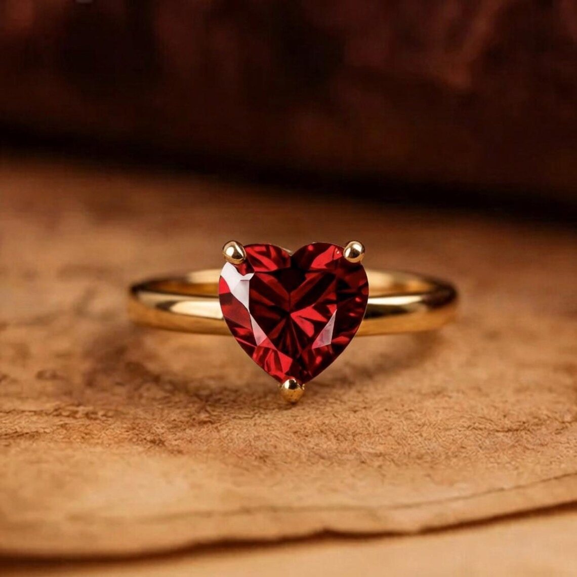 Unique Vintage Solitaire Ruby Wedding Ring Heart Cut Red Gemstone July Birthstone Yellow Gold Plated Ring Personalized Rings Gift For Love
