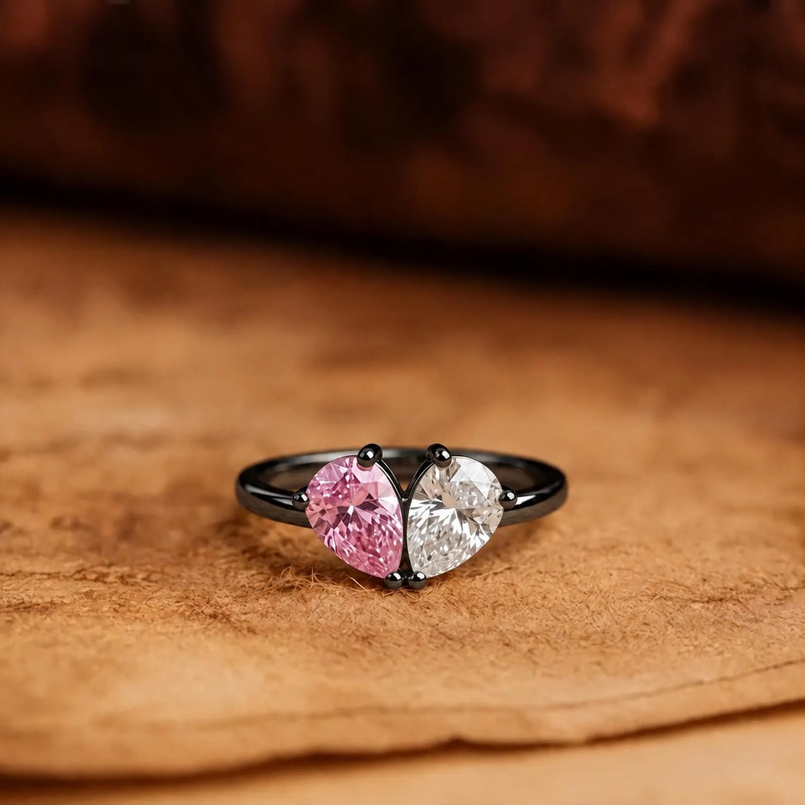 Personalized 2 Heart Birthstone Ring, Custom Two Birthstone Mothers Ring, Dainty Stackable Ring, Gift for Mom, Mother Daughter Jewelry