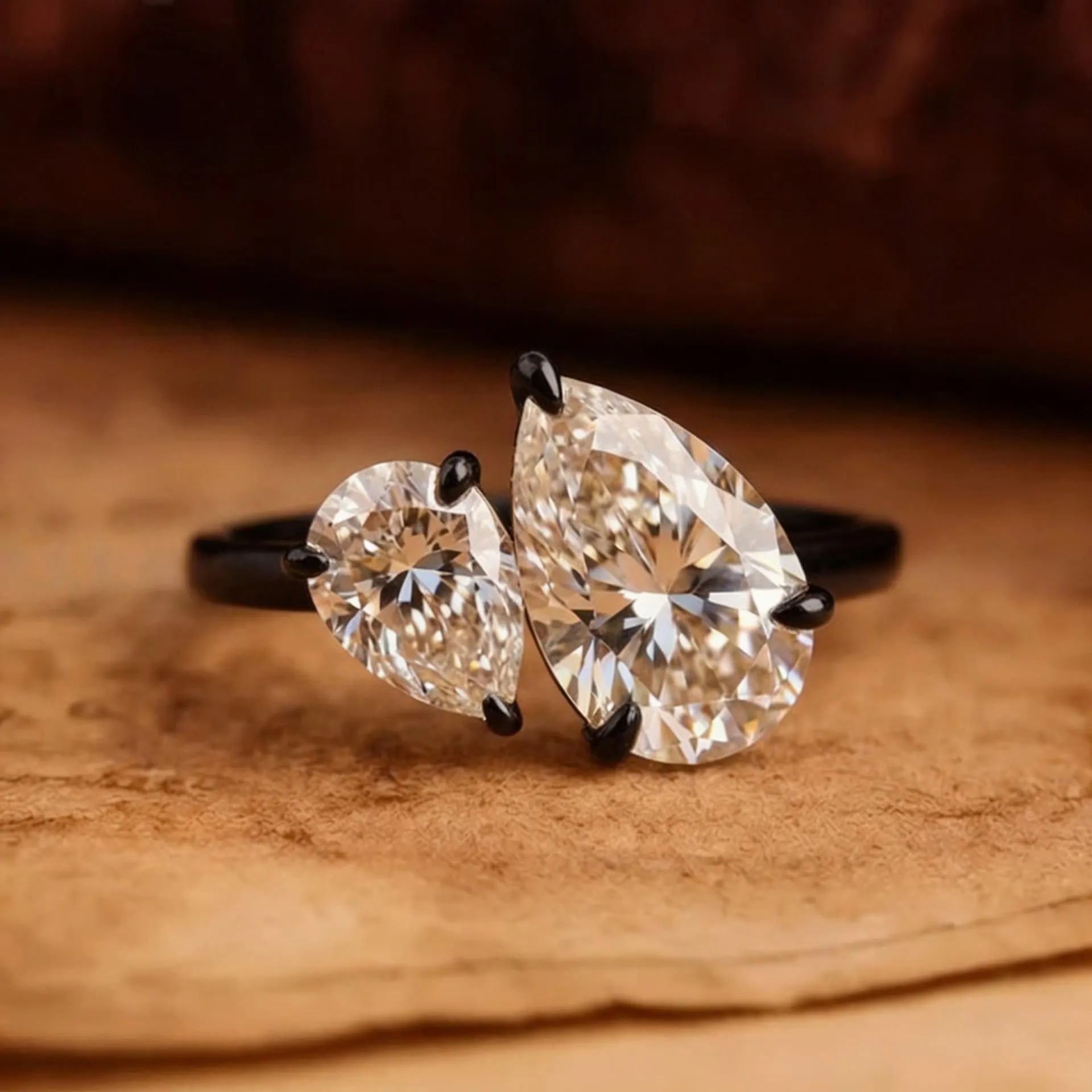 Most Beautiful Toi et Moi Moissanite Ring • Best Valentine Gift for her • Perfect Diamond Engagement Ring • Baby and Mom Ring • Double Pear