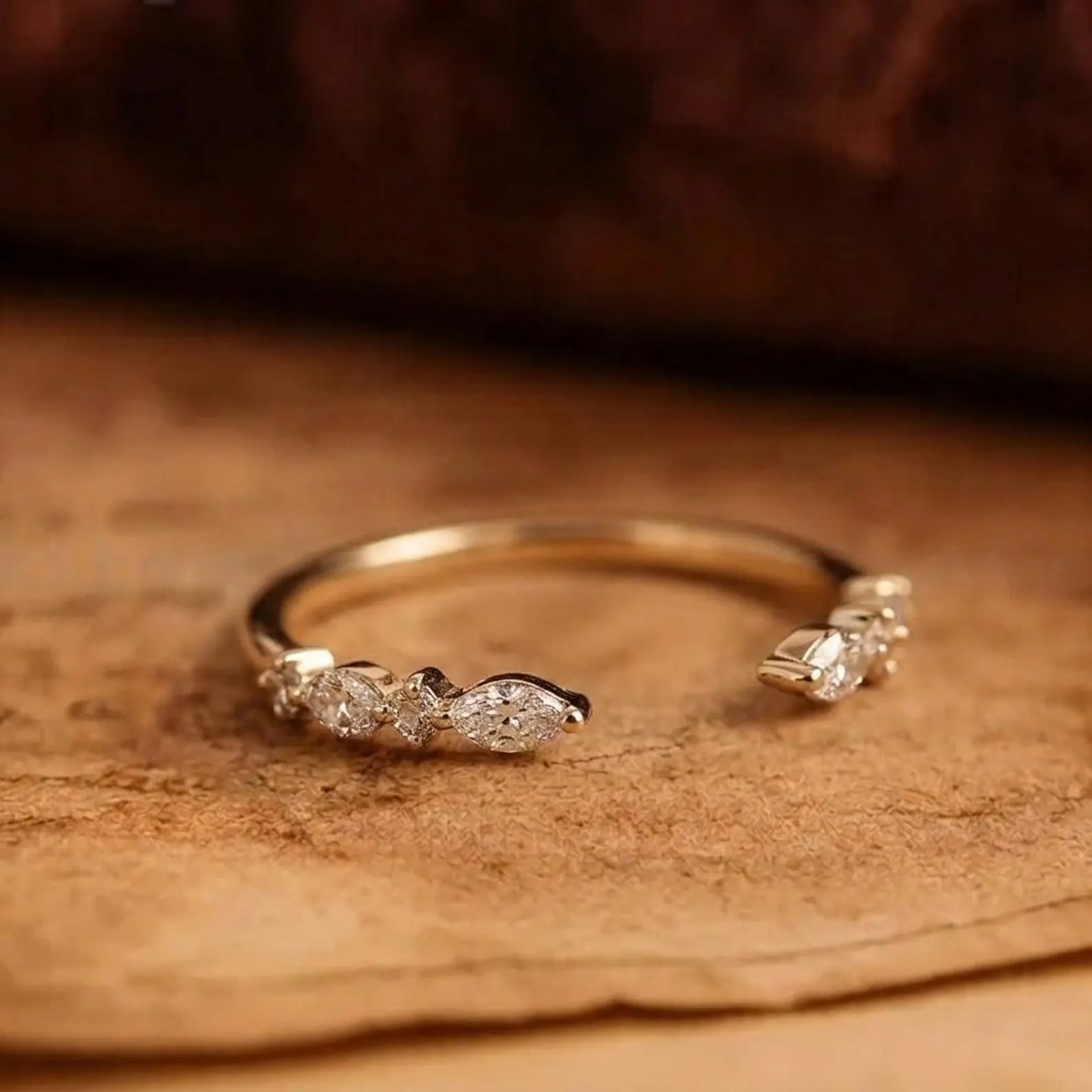 Real Lab Diamond Open Cuff Wedding Ring Thin Open Gap Stacking Ring Minimalist Custom Open Gap Band Ring for Her Womens Cuff Stackable Band